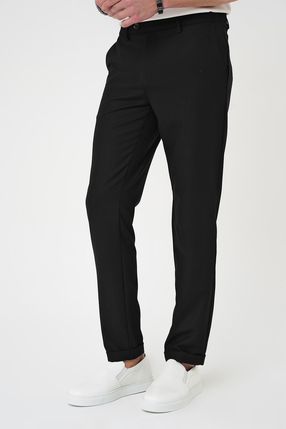 Comfort Fit Rahat Kalıp Beli Lastikli Dokulu Siyah Jogger Pantolon  P 1186