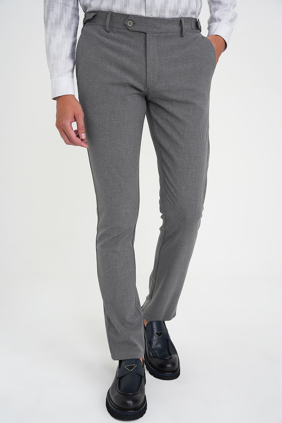 Comfort Fit Rahat Kalıp Beli Lastikli Yandan Tokalı Esnek Açık Gri Jogger Pantolon P 1178