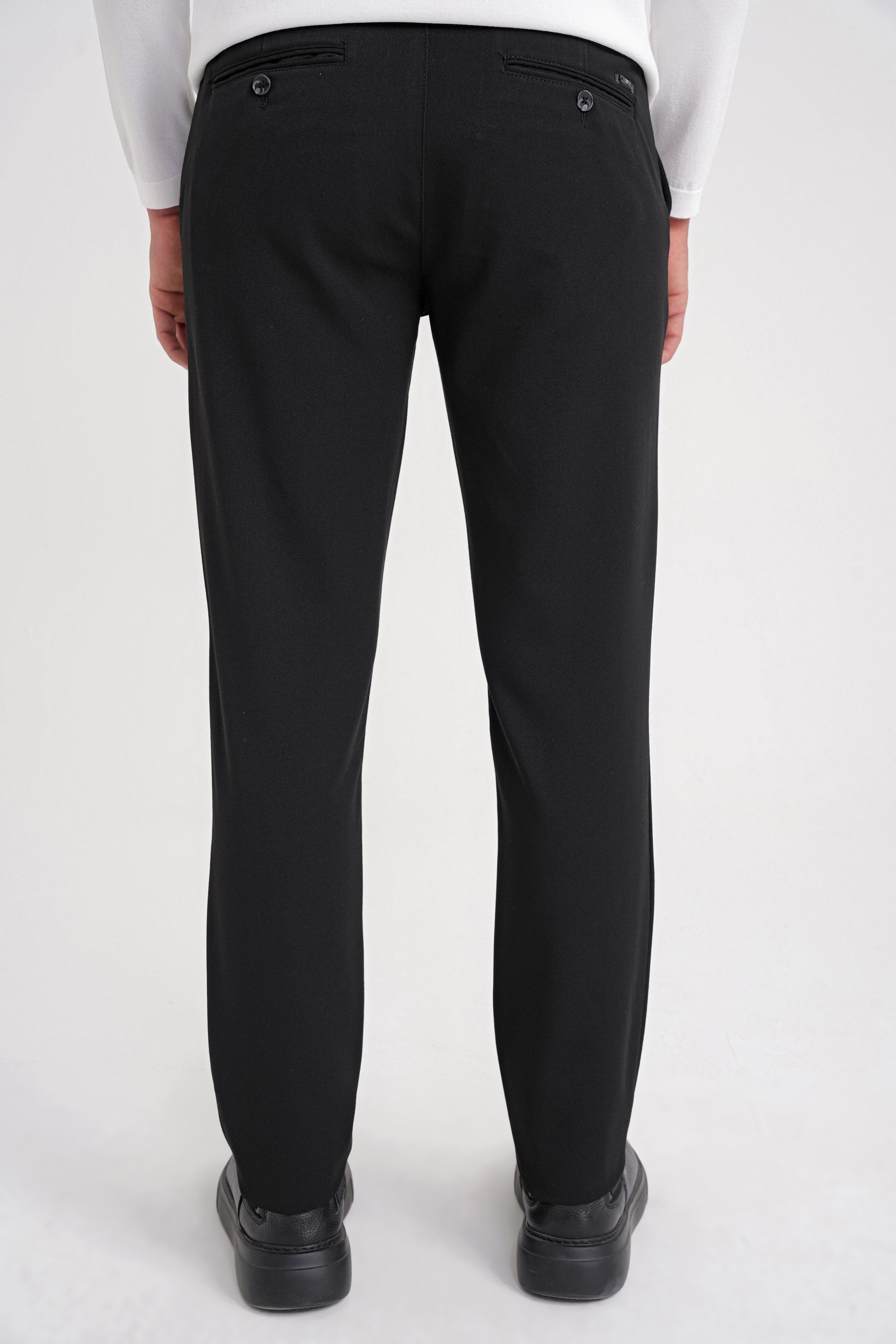 Comfort Fit Rahat Kalıp Beli Lastikli Esnek Pamuklu Düz Siyah Pantolon P 1200
