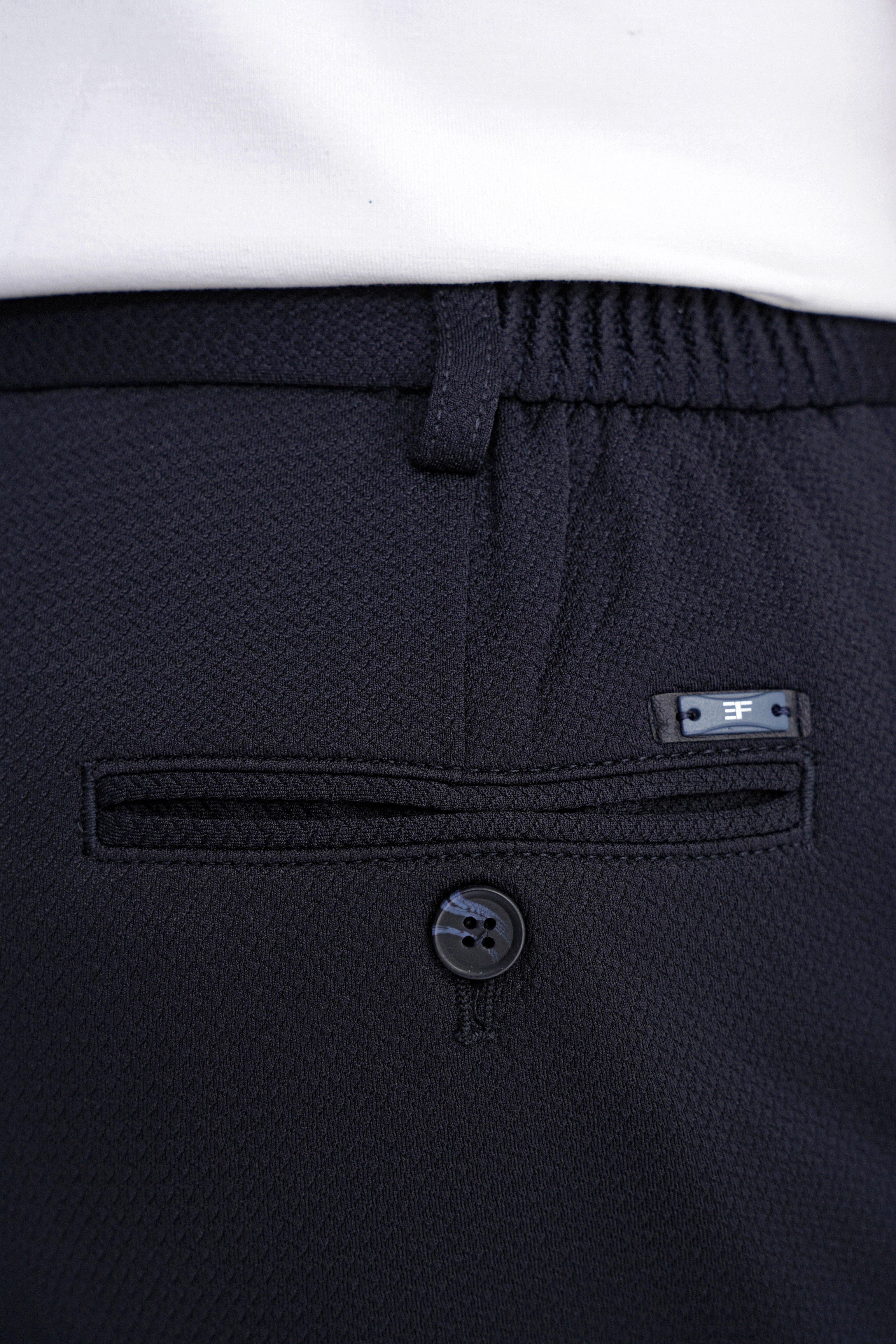 Comfort Fit Rahat Kalıp Beli Lastikli Armürlü Dokuma Esnek Pamuklu Lacivert Jogger Pantolon P 1217