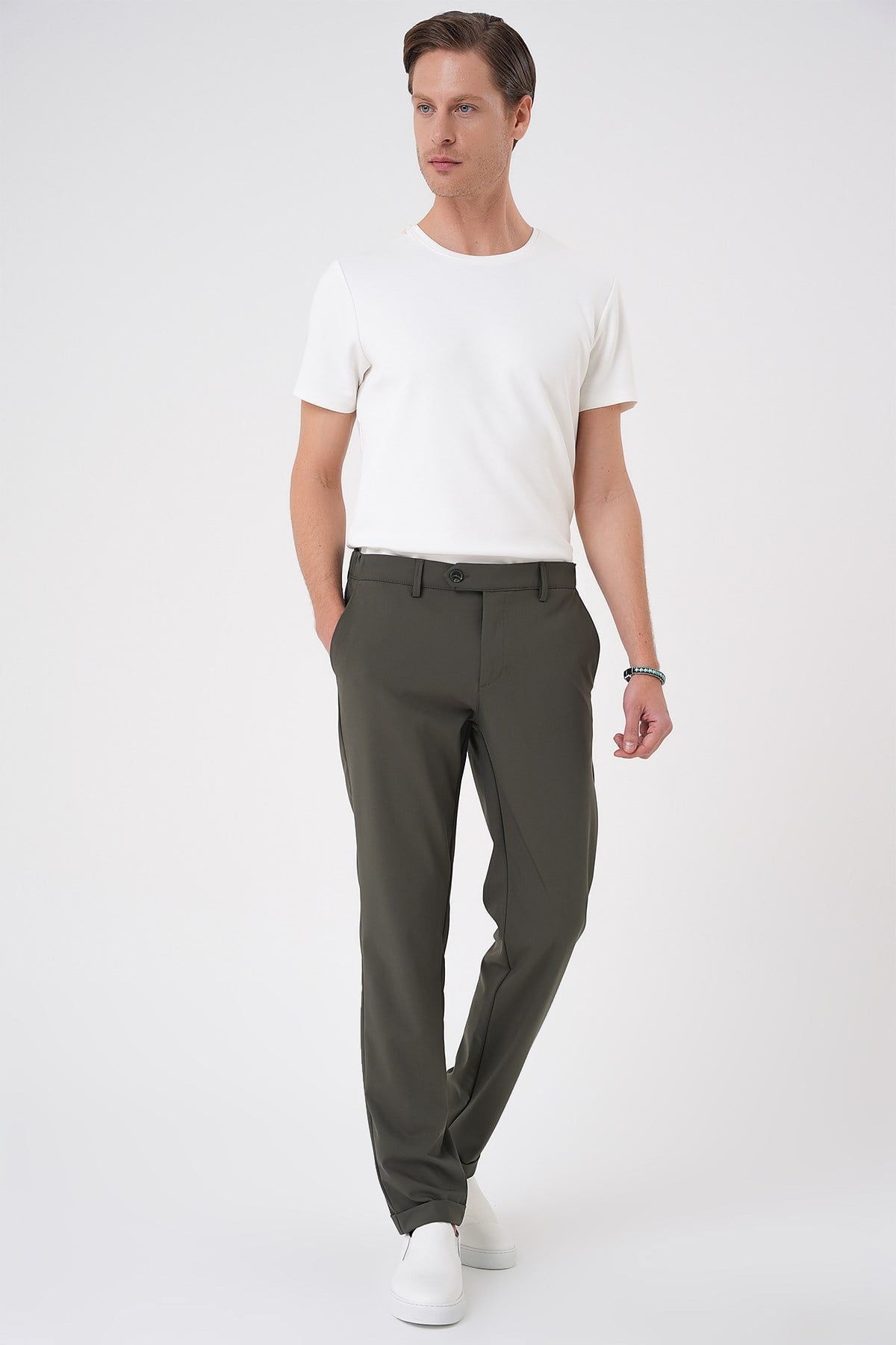 Comfort Fit Rahat Kalıp Beli Lastikli Haki Jogger Pantolon  P 1184