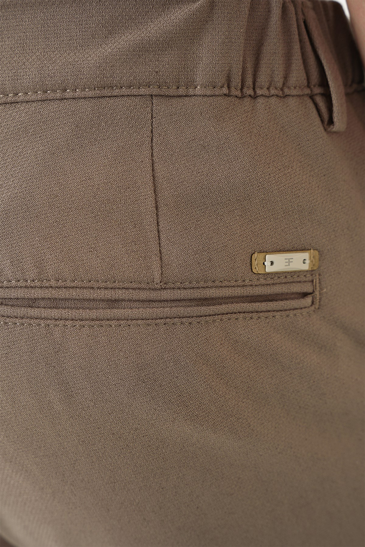 Comfort Fit Rahat Kalıp Beli Lastikli Dokulu Koyu Bej Jogger Pantolon  P 1186
