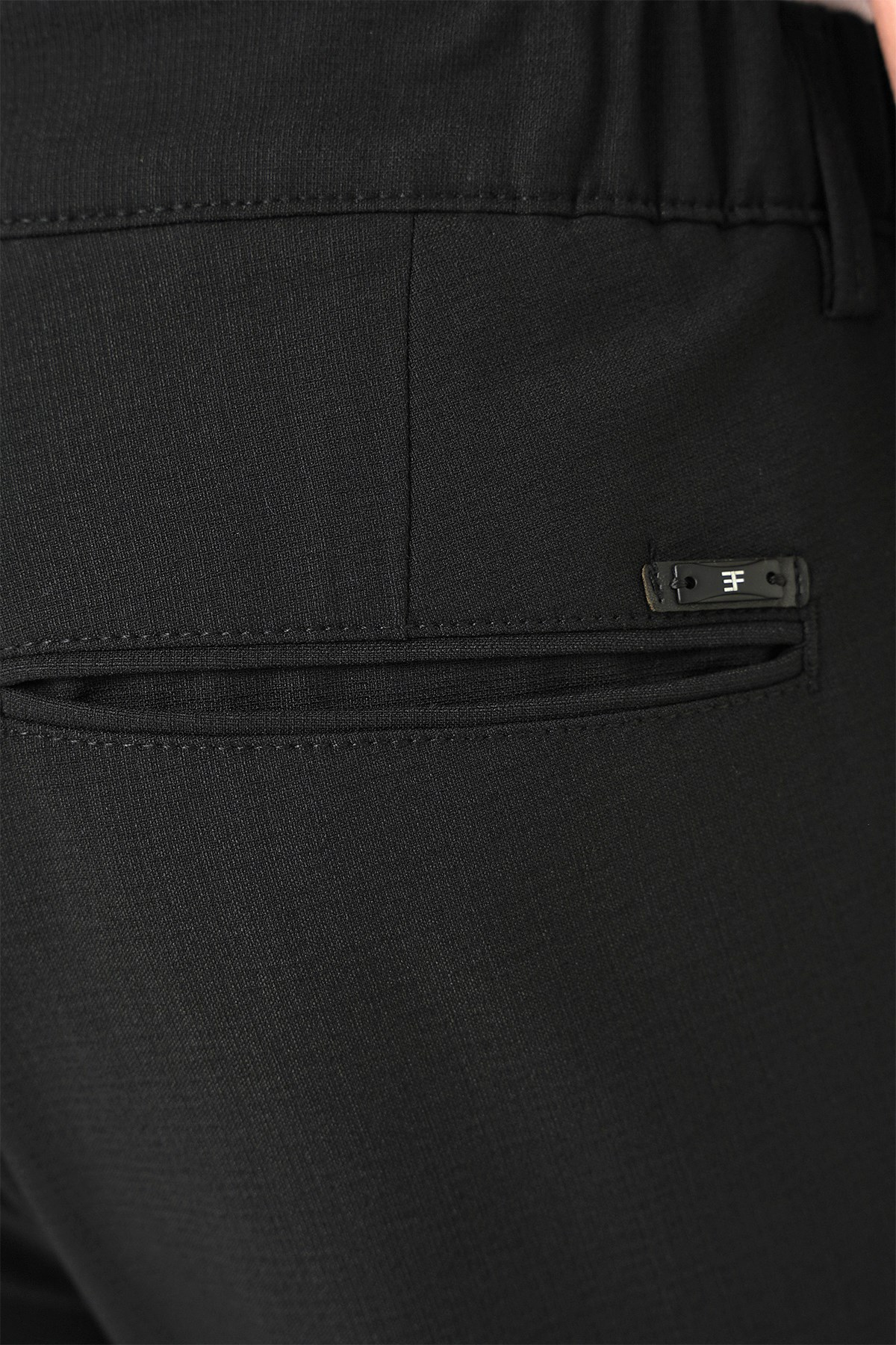 Comfort Fit Rahat Kalıp Beli Lastikli Dokulu Siyah Jogger Pantolon  P 1192