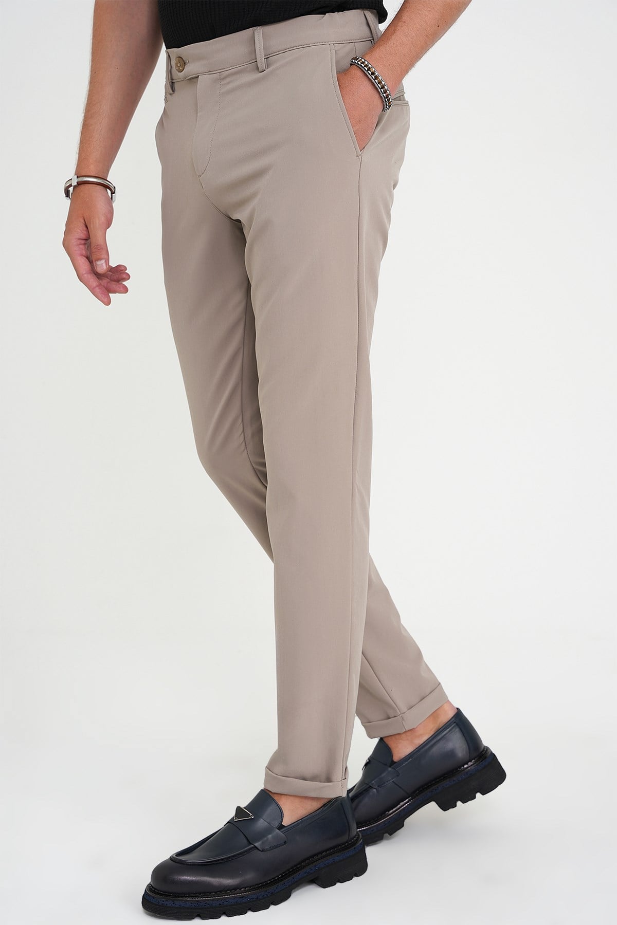 Comfort Fit Rahat Kalıp Beli Lastikli Esnek Vizon Spor Pantolon P 1189