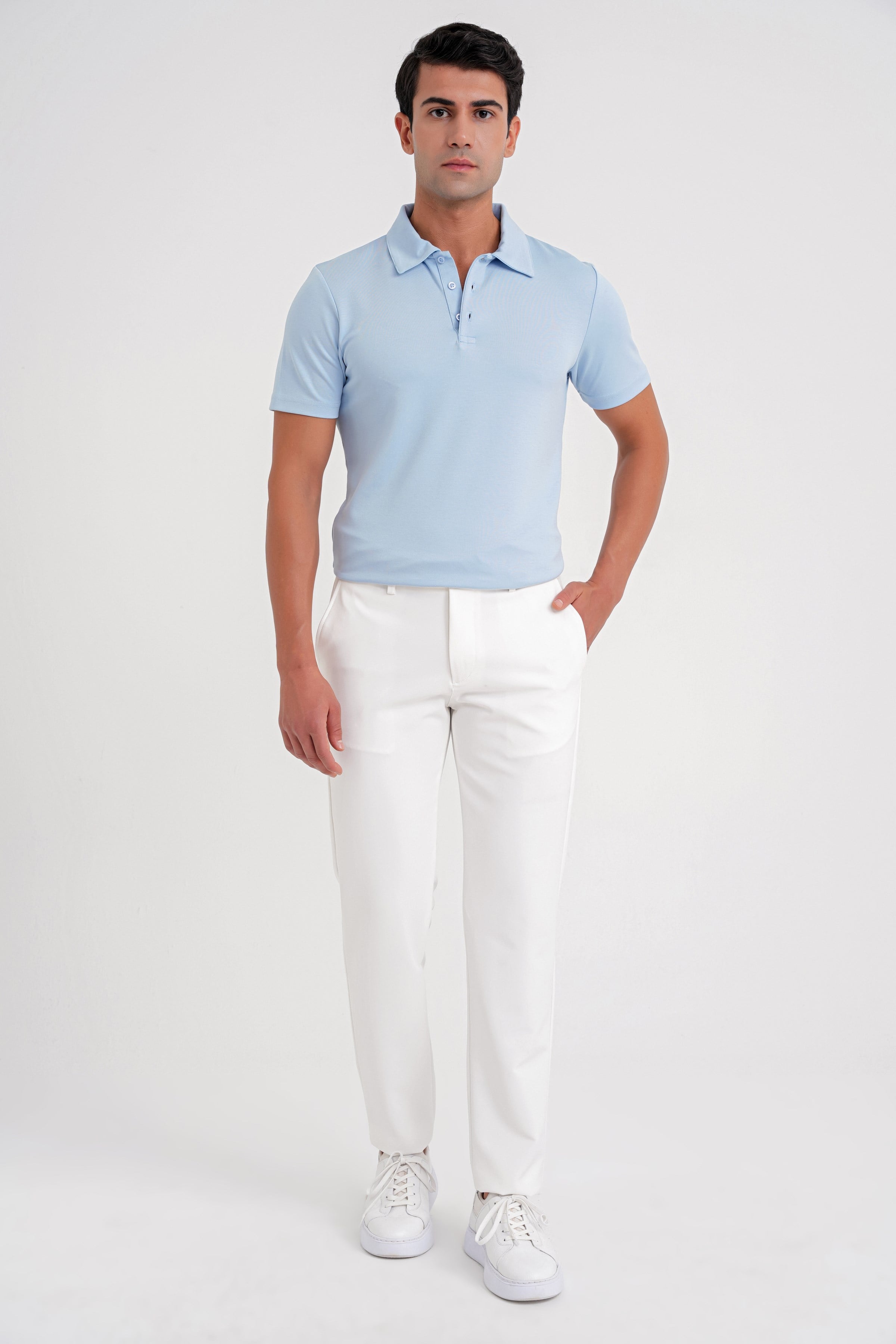 Comfort Fit Rahat Kalıp Beli Lastikli Esnek Pamuklu Beyaz Jogger Pantolon P 1195