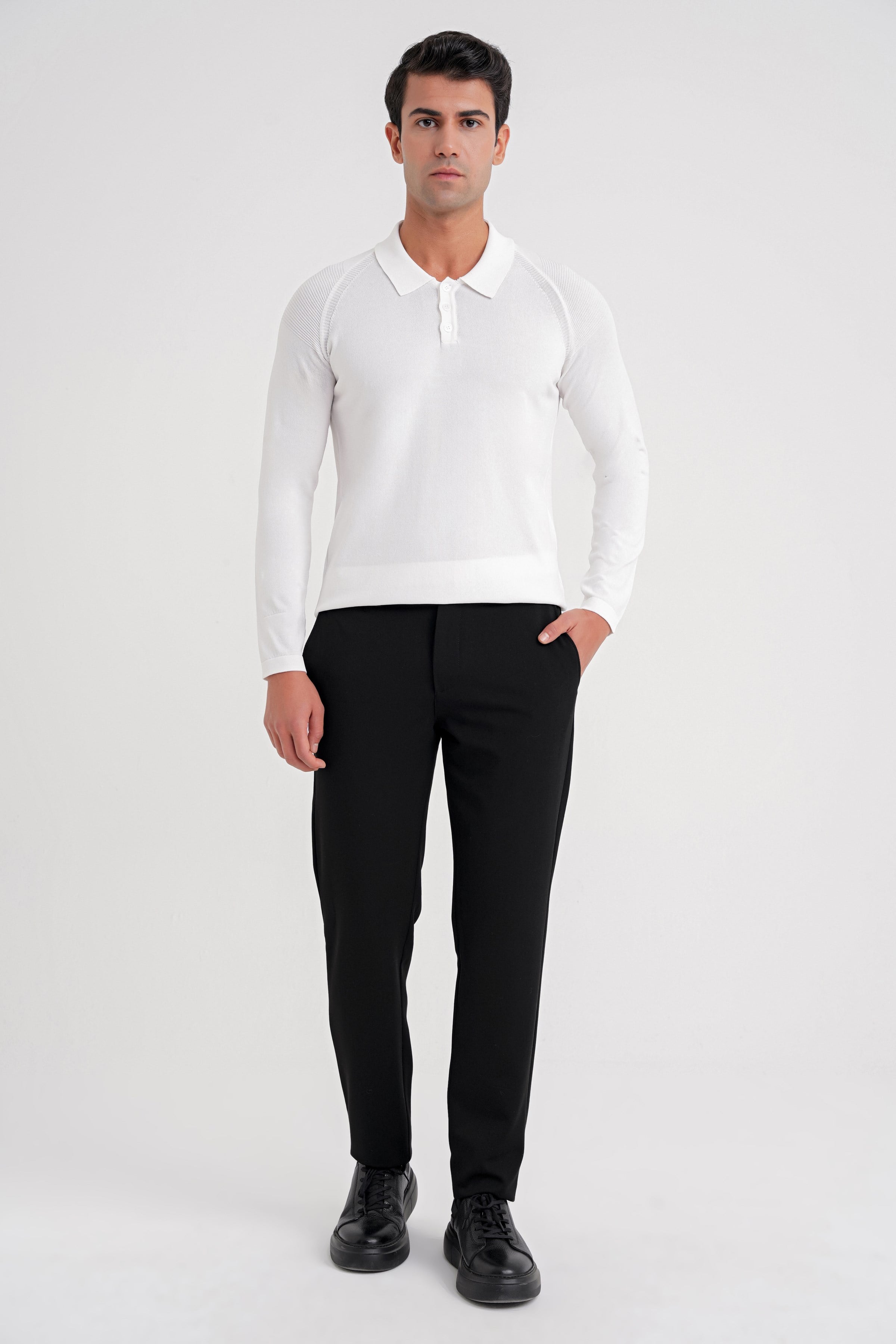 Comfort Fit Rahat Kalıp Beli Lastikli Esnek Pamuklu Düz Siyah Pantolon P 1200