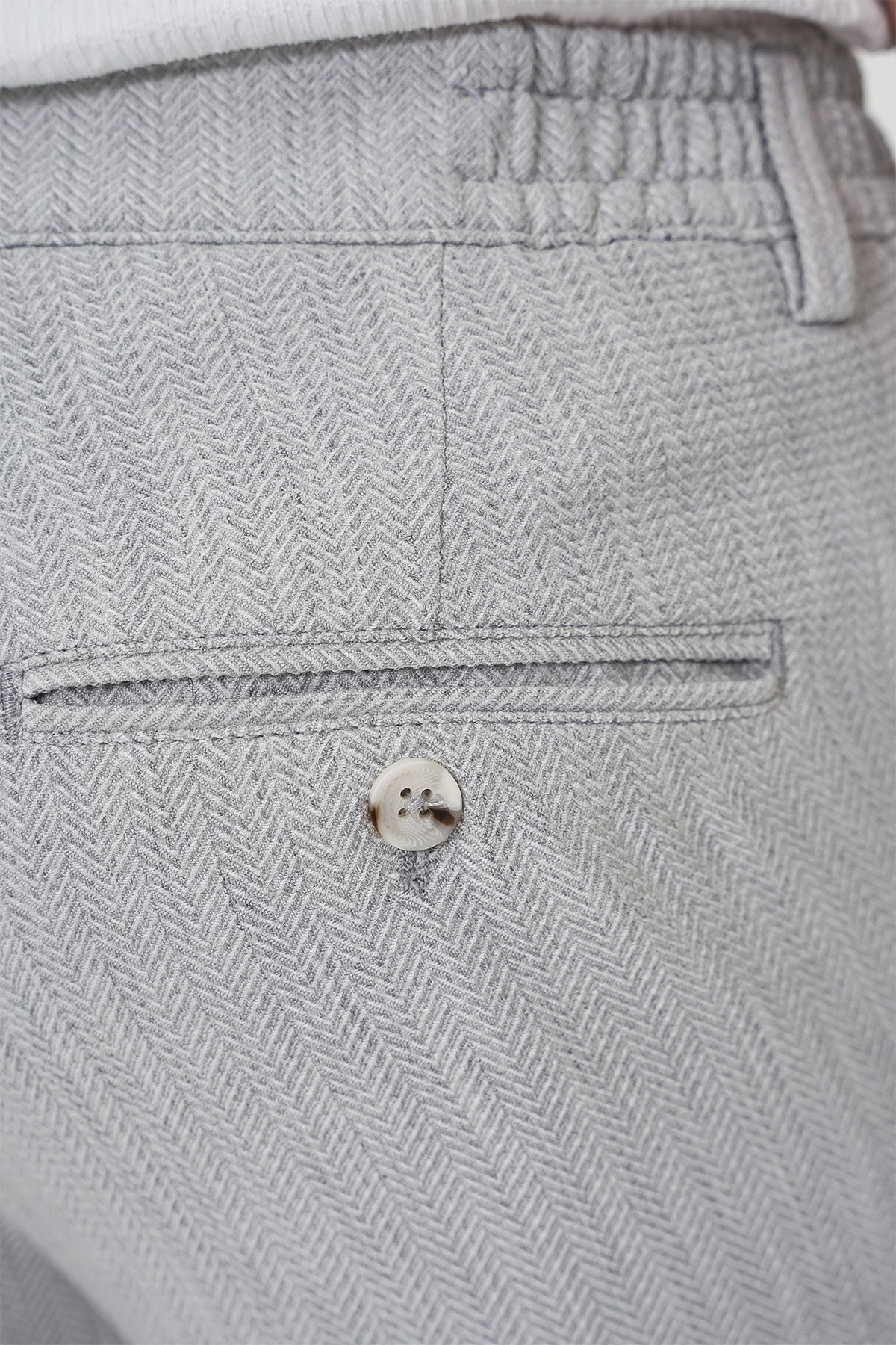 Comfort Fit Rahat Kalıp Beli Lastikli Balıksırtı Desen Açık Gri Pantolon P 1175