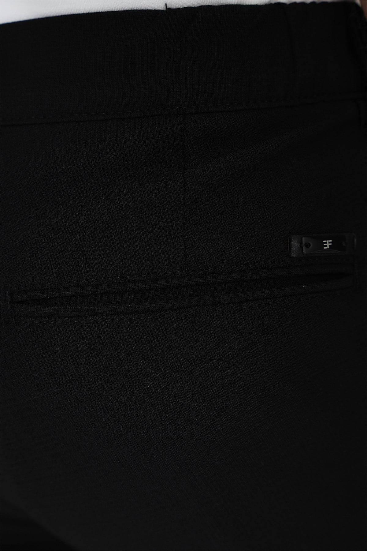 Comfort Fit Rahat Kalıp Beli Lastikli Dokulu Siyah Jogger Pantolon  P 1192