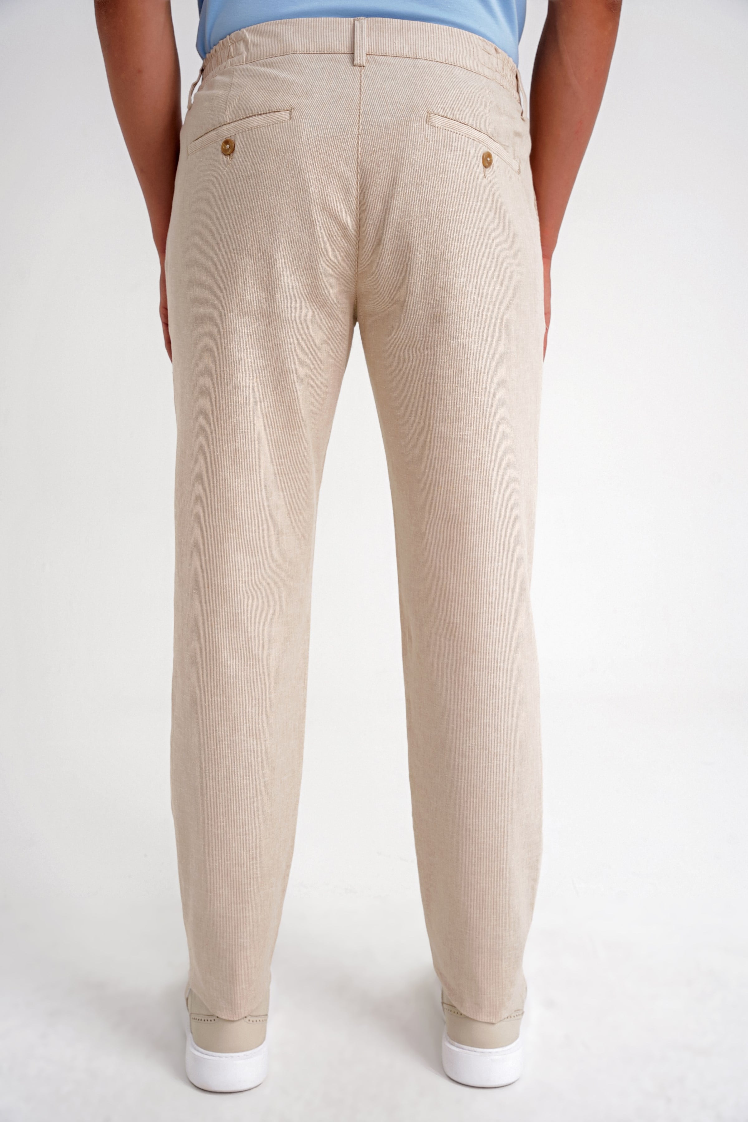 Comfort Fit Rahat Kalıp Beli Lastikli Esnek Çizgili Bej Jogger Pantolon P 1196
