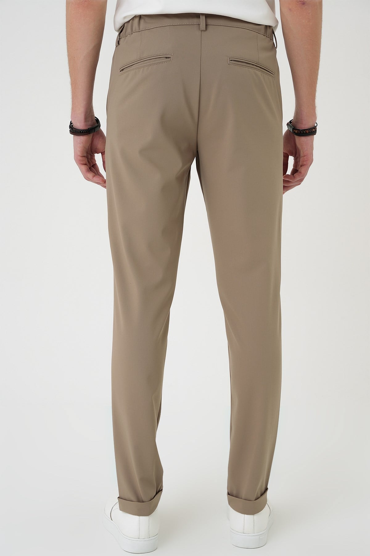 Comfort Fit Rahat Kalıp Beli Lastikli Bej Jogger Pantolon  P 1184