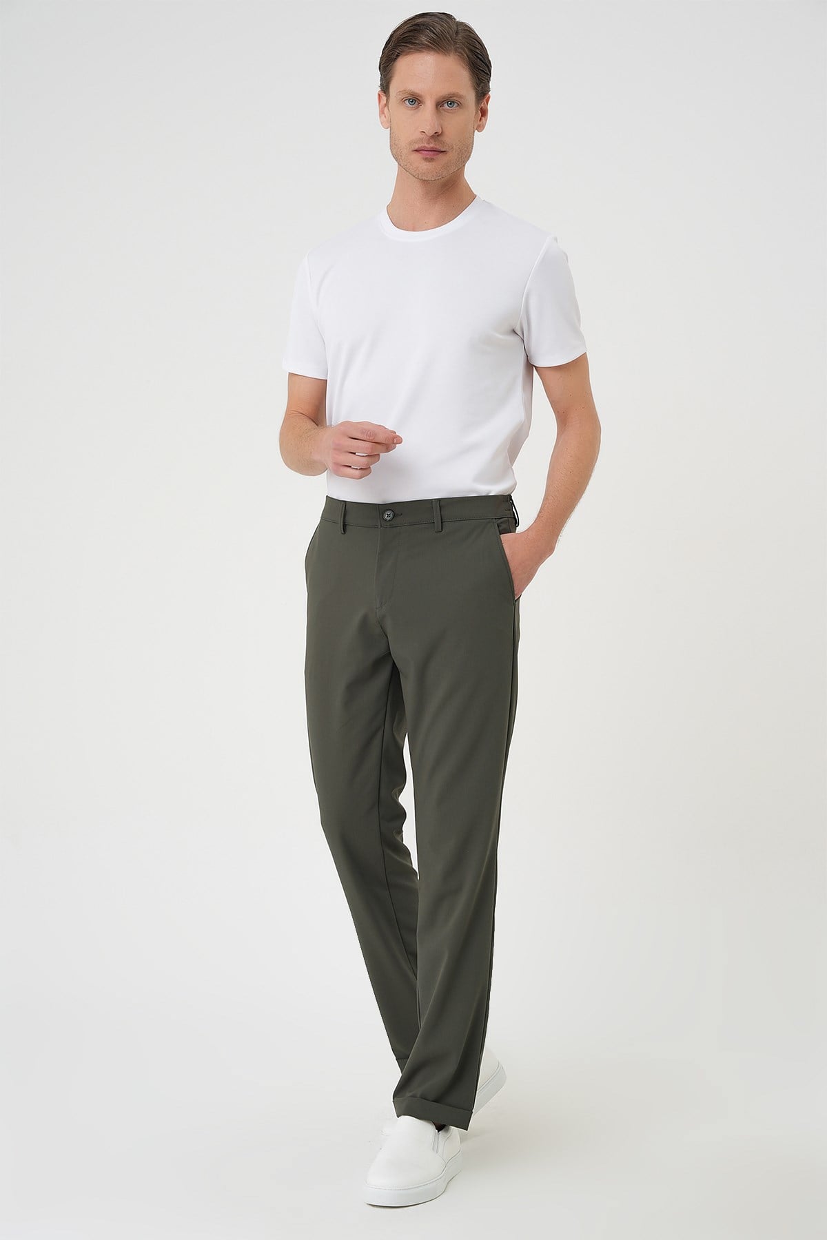 Comfort Fit Rahat Kalıp Beli Lastikli Haki Jogger Pantolon  P 1185