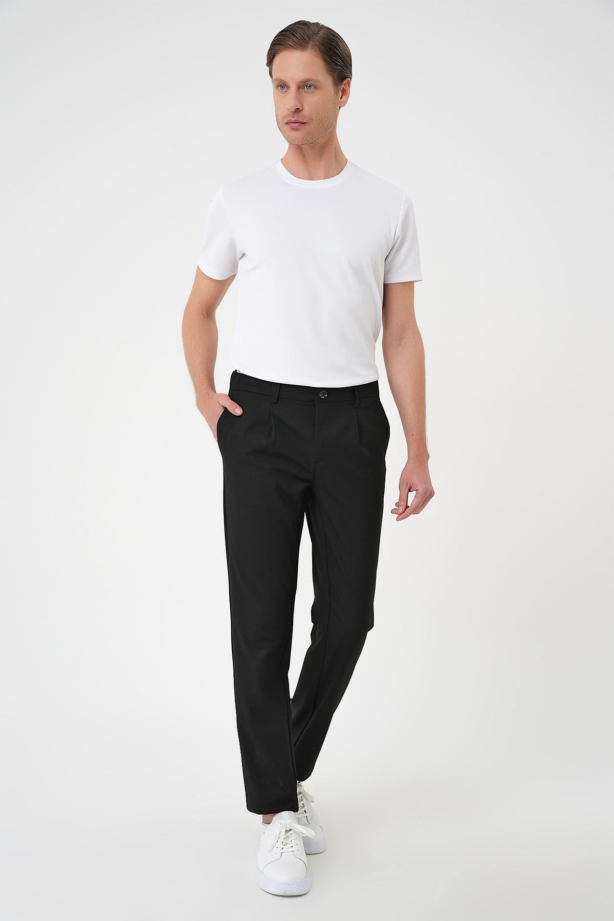 Comfort Fit Rahat Kalıp Beli Lastikli Pileli Siyah Jogger Pantolon  P 1182