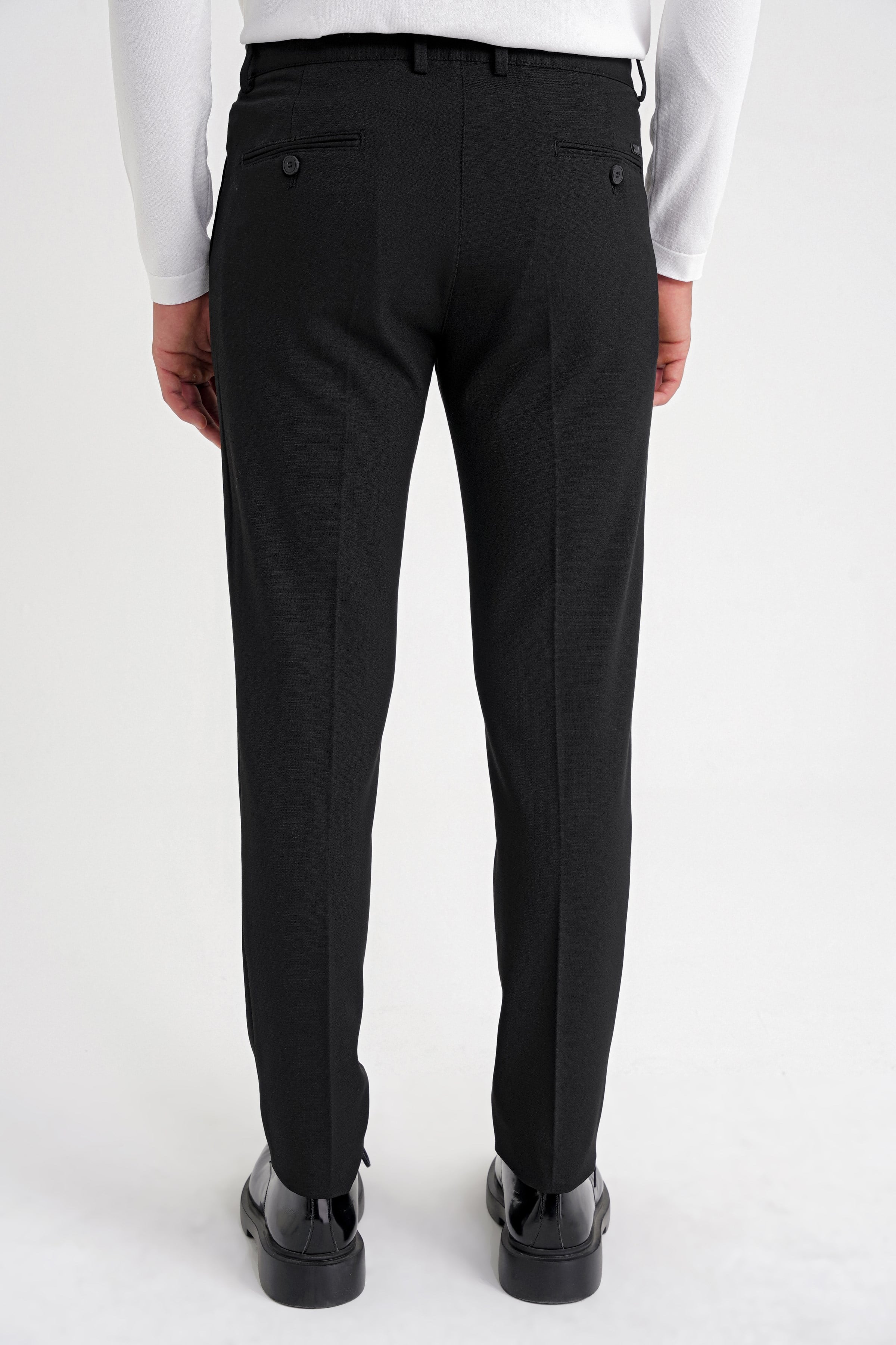 Comfort Fit Rahat Kalıp Çift Pileli Yan Cepli Esnek Yünlü Siyah Pantolon P 1205