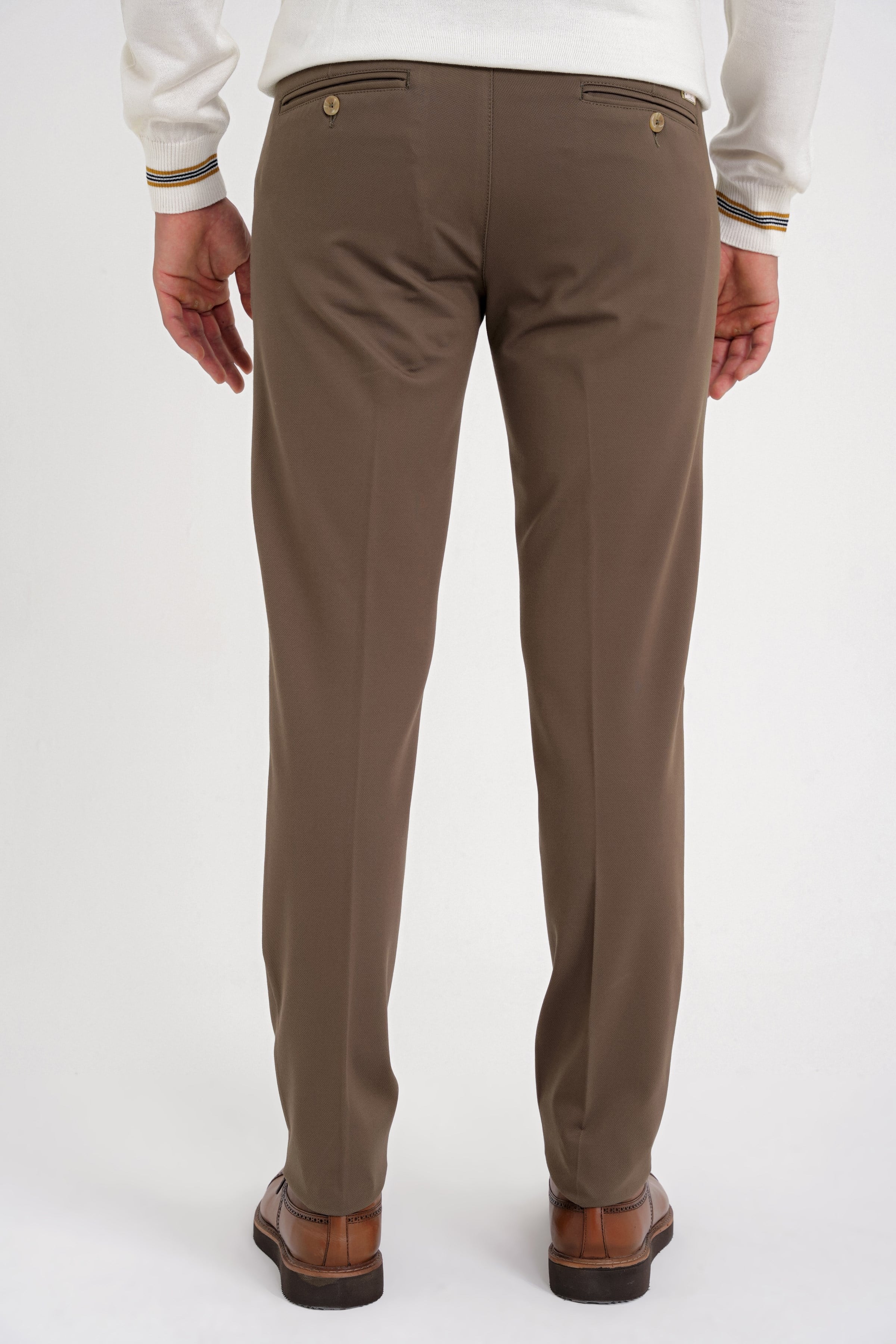 Comfort Fit Rahat Kalıp Çift Pileli Yan Cepli Esnek Pamuklu Tütün Pantolon P 1202