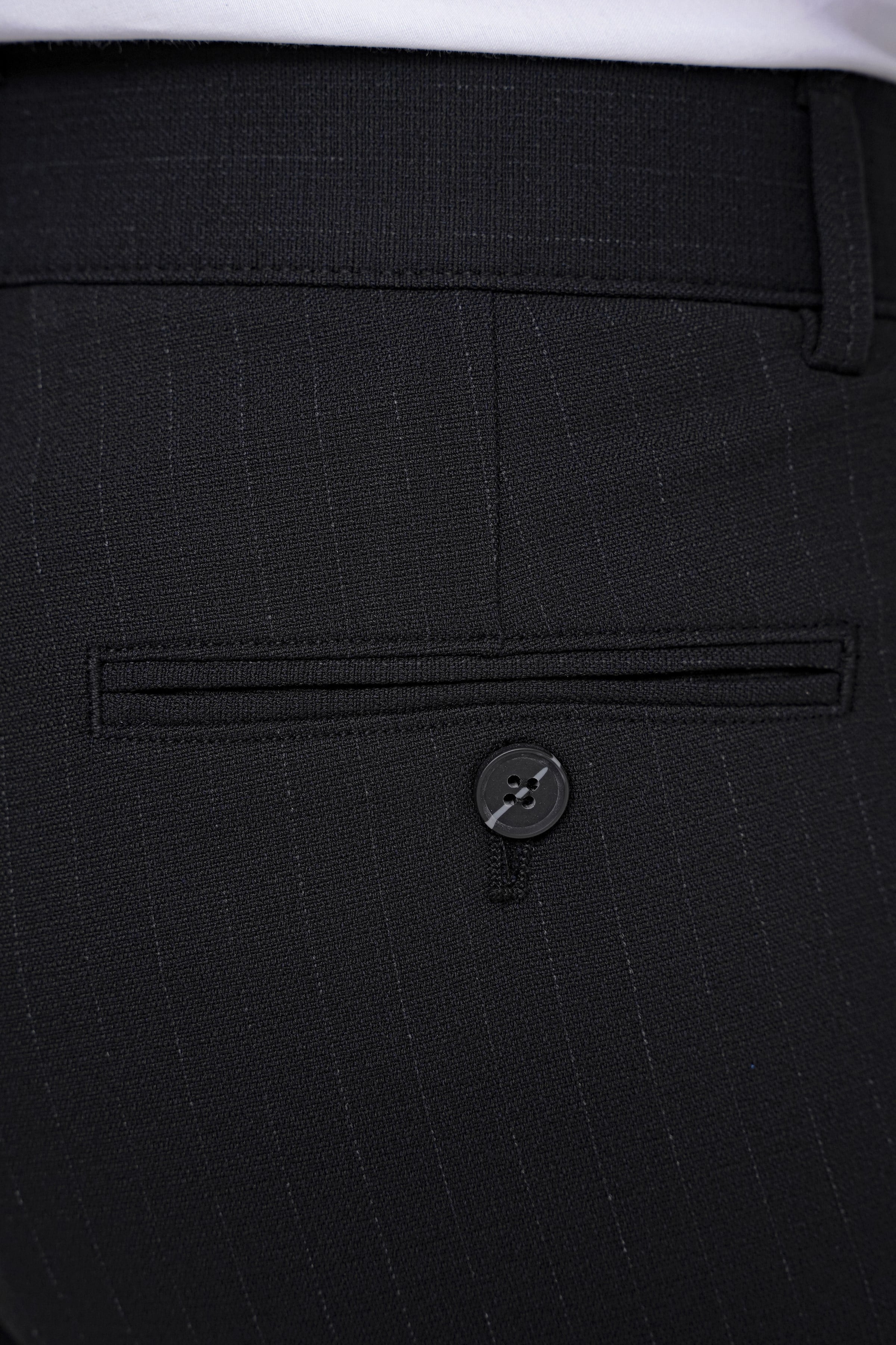 Comfort Fit Rahat Kalıp Çift Pileli Yan Cepli Esnek Yünlü Çizgili Siyah Pantolon P 1204