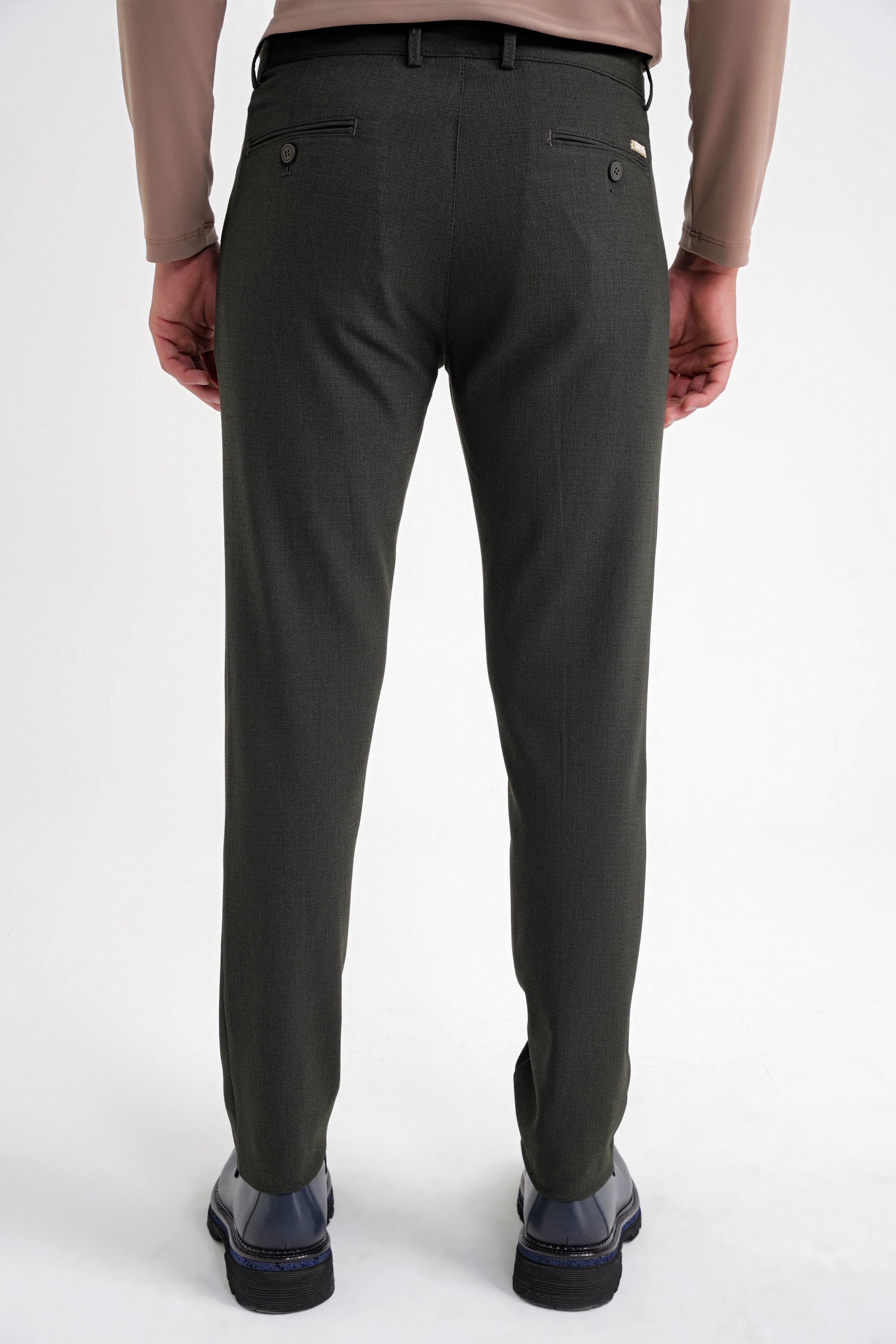 Comfort Fit Rahat Kalıp Çift Pileli Yan Cepli Esnek Yünlü Füme Pantolon P 1205