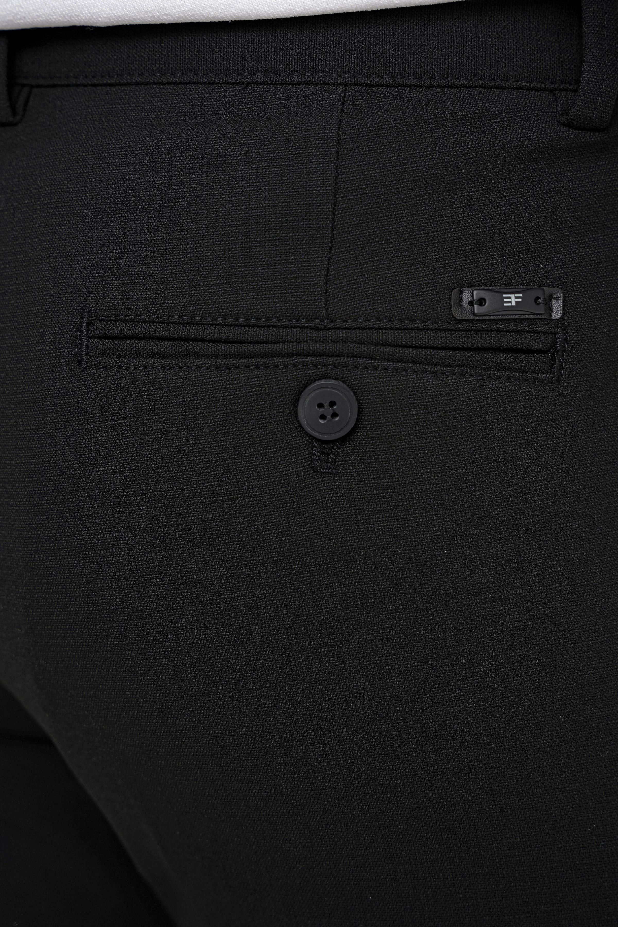 Comfort Fit Rahat Kalıp Çift Pileli Yan Cepli Esnek Yünlü Siyah Pantolon P 1205