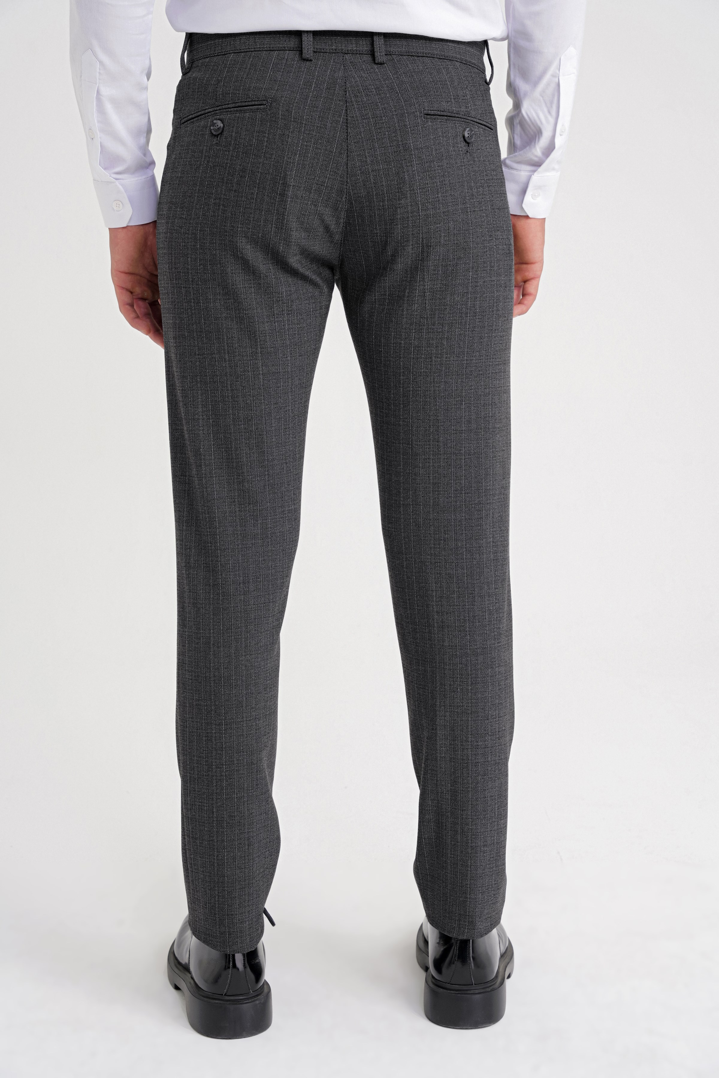 Comfort Fit Rahat Kalıp Çift Pileli Yan Cepli Esnek Yünlü Çizgili Füme Pantolon P 1204