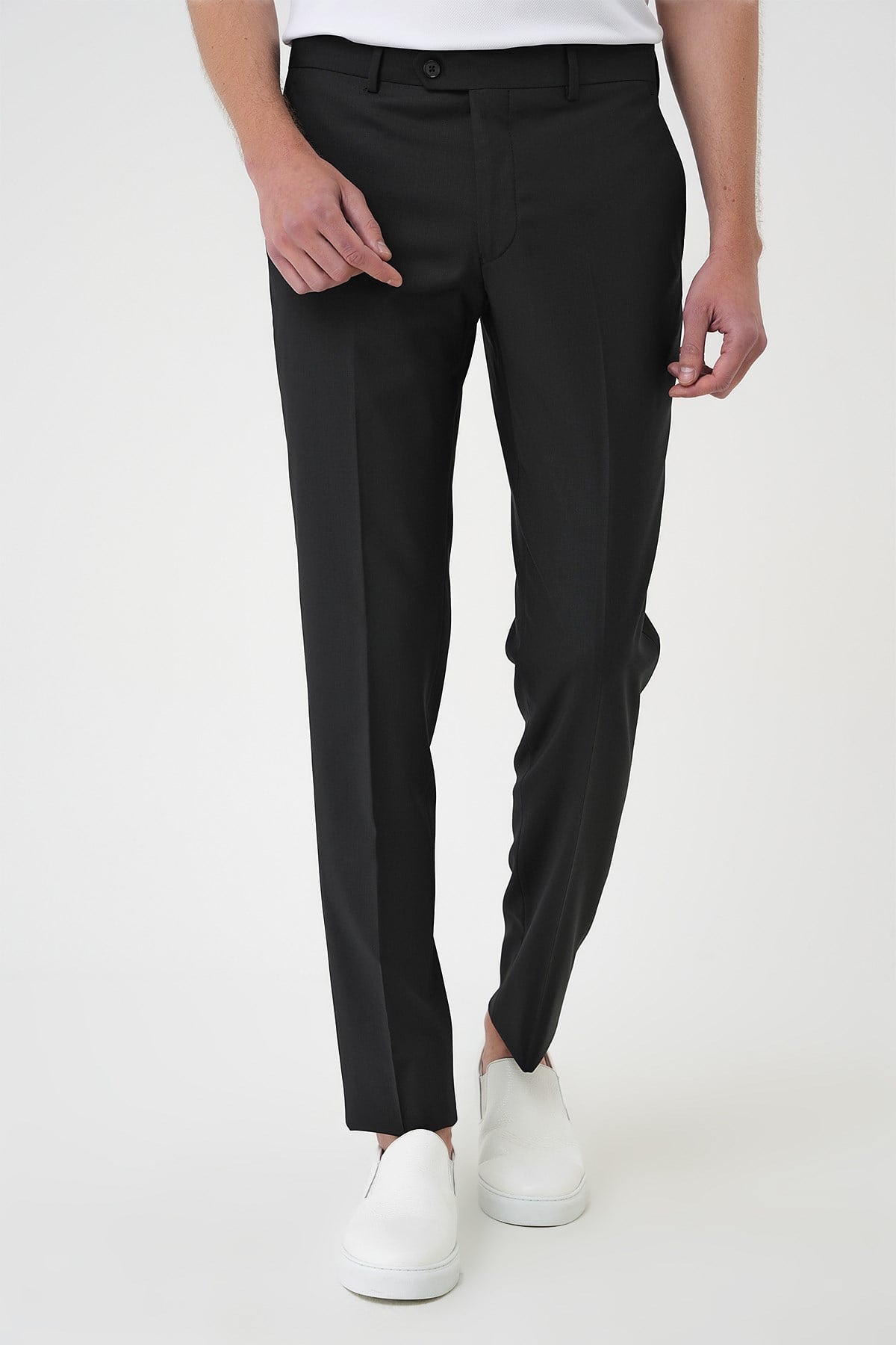 Comfort Fit Rahat Kalıp Esnek %97 Yün Klasik Düz Siyah Kumaş Pantolon P 1191