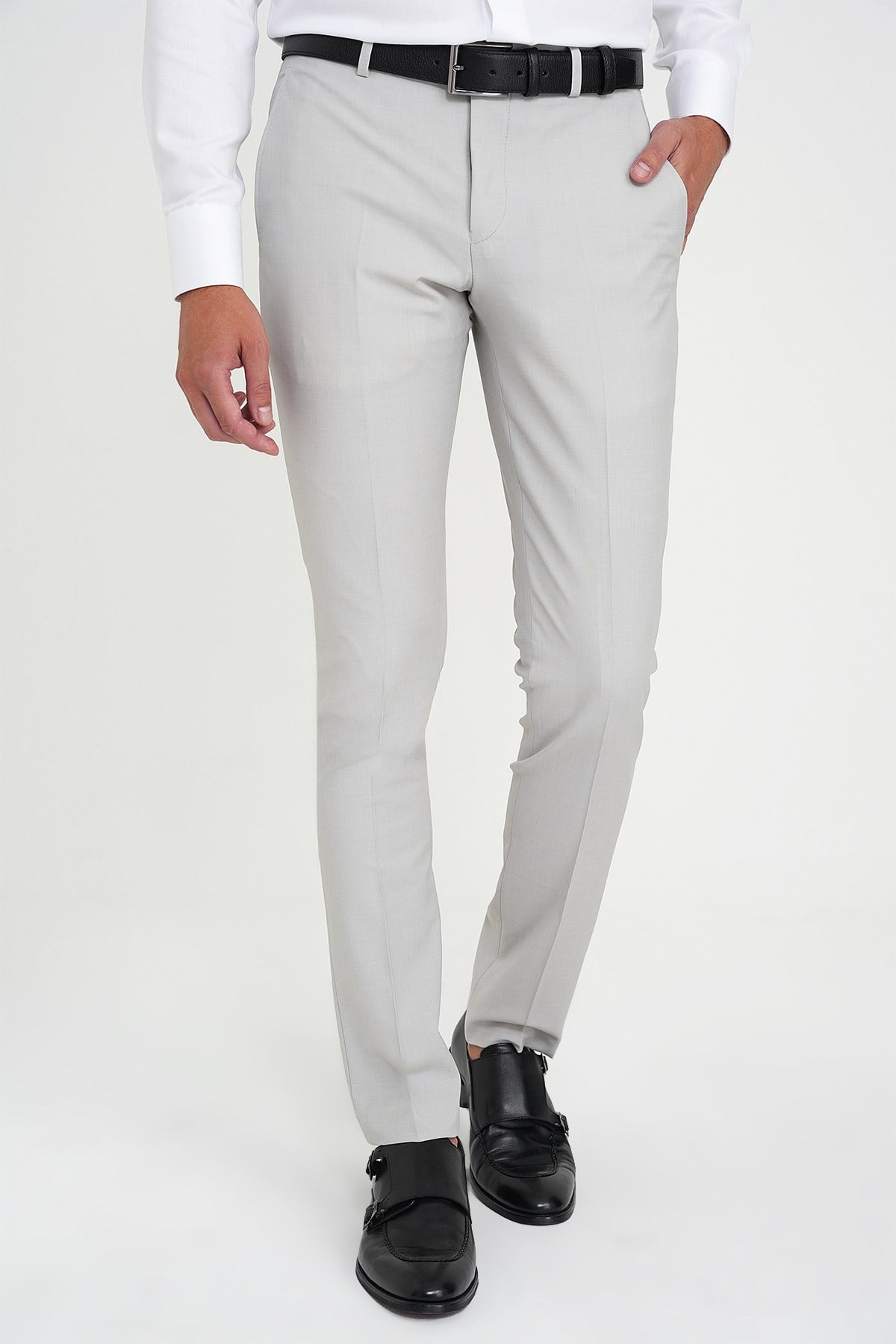 Comfort Fit Rahat Kalıp Esnek %97 Yün Klasik Düz Taş Kumaş Pantolon P 1191