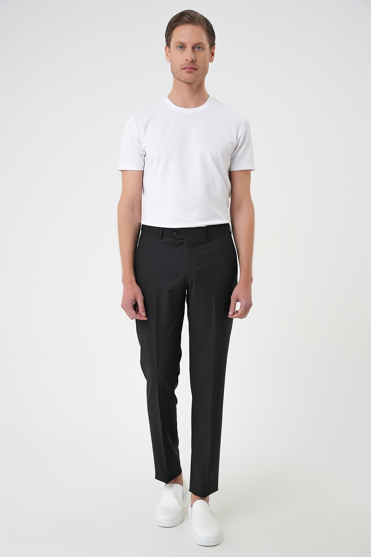 Comfort Fit Rahat Kalıp Esnek %97 Yün Klasik Düz Siyah Kumaş Pantolon P 1191