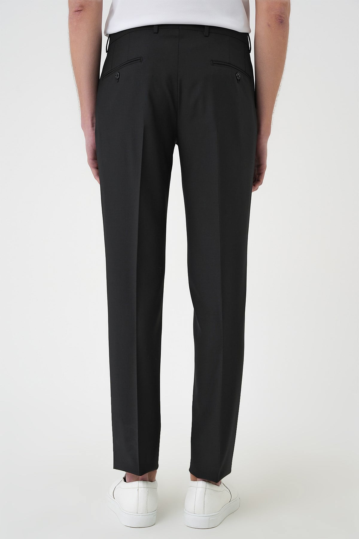 Comfort Fit Rahat Kalıp Esnek %97 Yün Klasik Düz Siyah Kumaş Pantolon P 1191