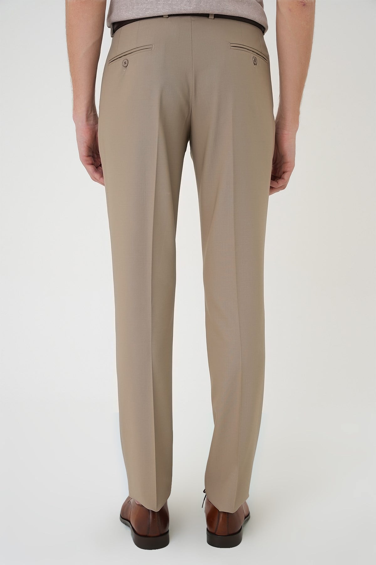 Comfort Fit Rahat Kalıp Esnek %97 Yün Klasik Düz Bej Kumaş Pantolon P 1191