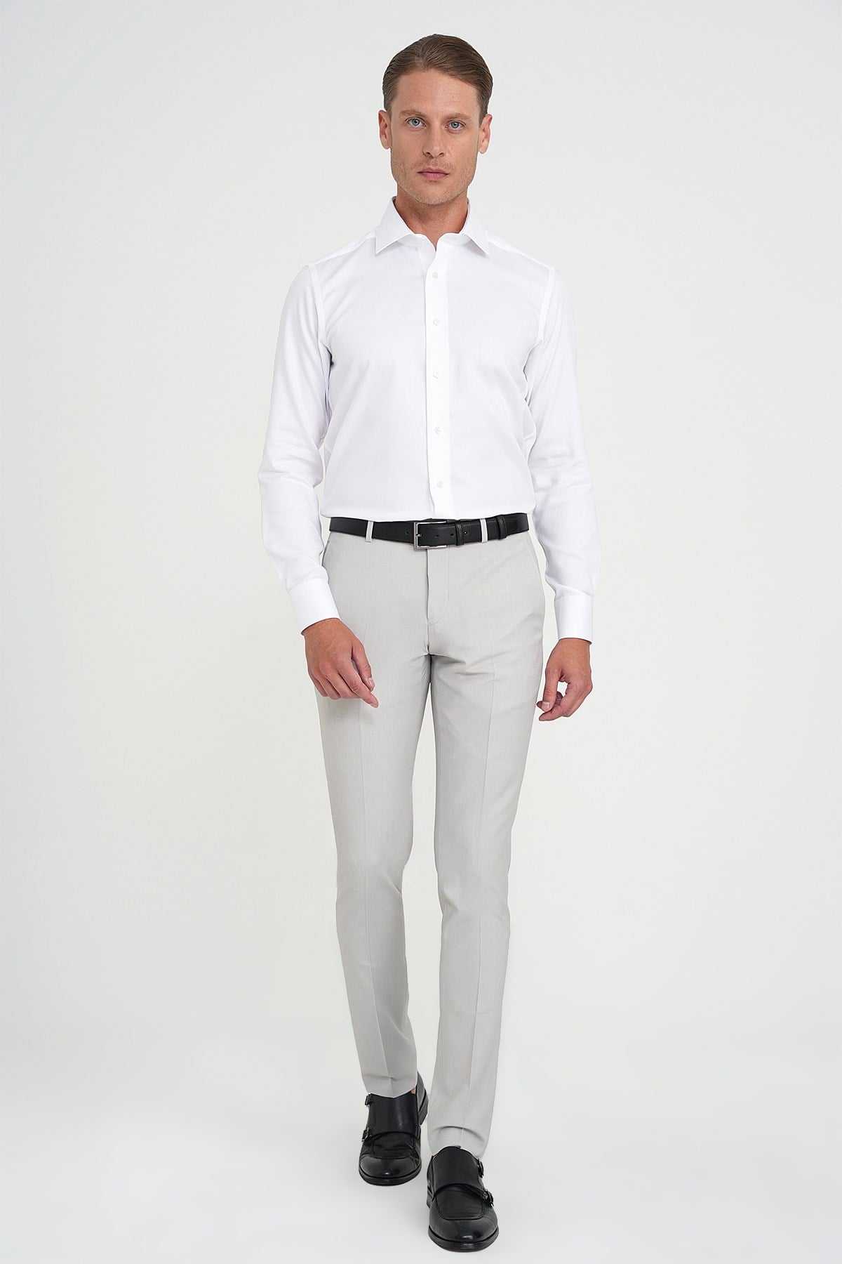Comfort Fit Rahat Kalıp Esnek %97 Yün Klasik Düz Taş Kumaş Pantolon P 1191