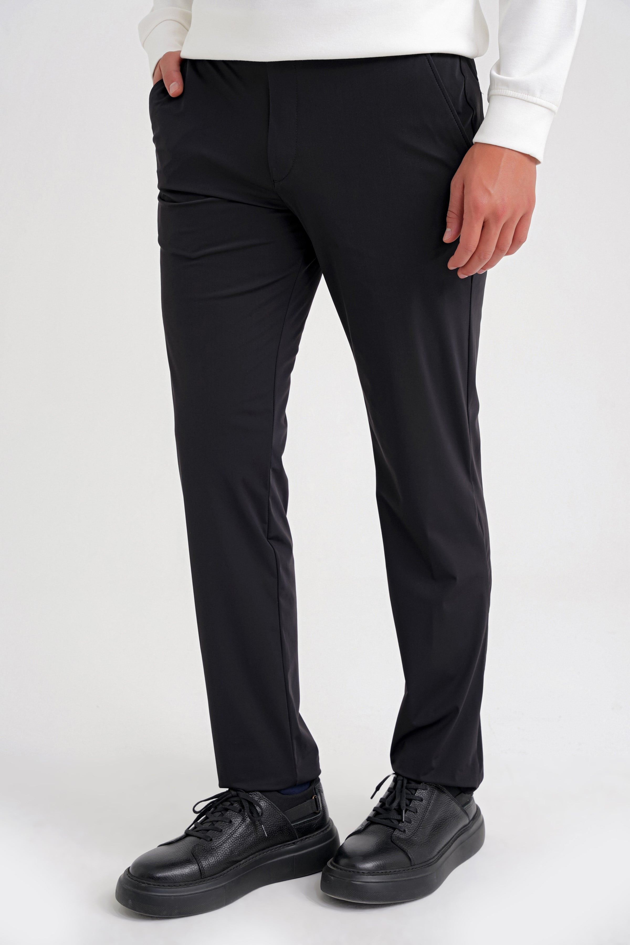 Comfort Fit Rahat Kalıp Esnek Spandex Kumaş Düz Siyah Jogger Pantolon P 1187
