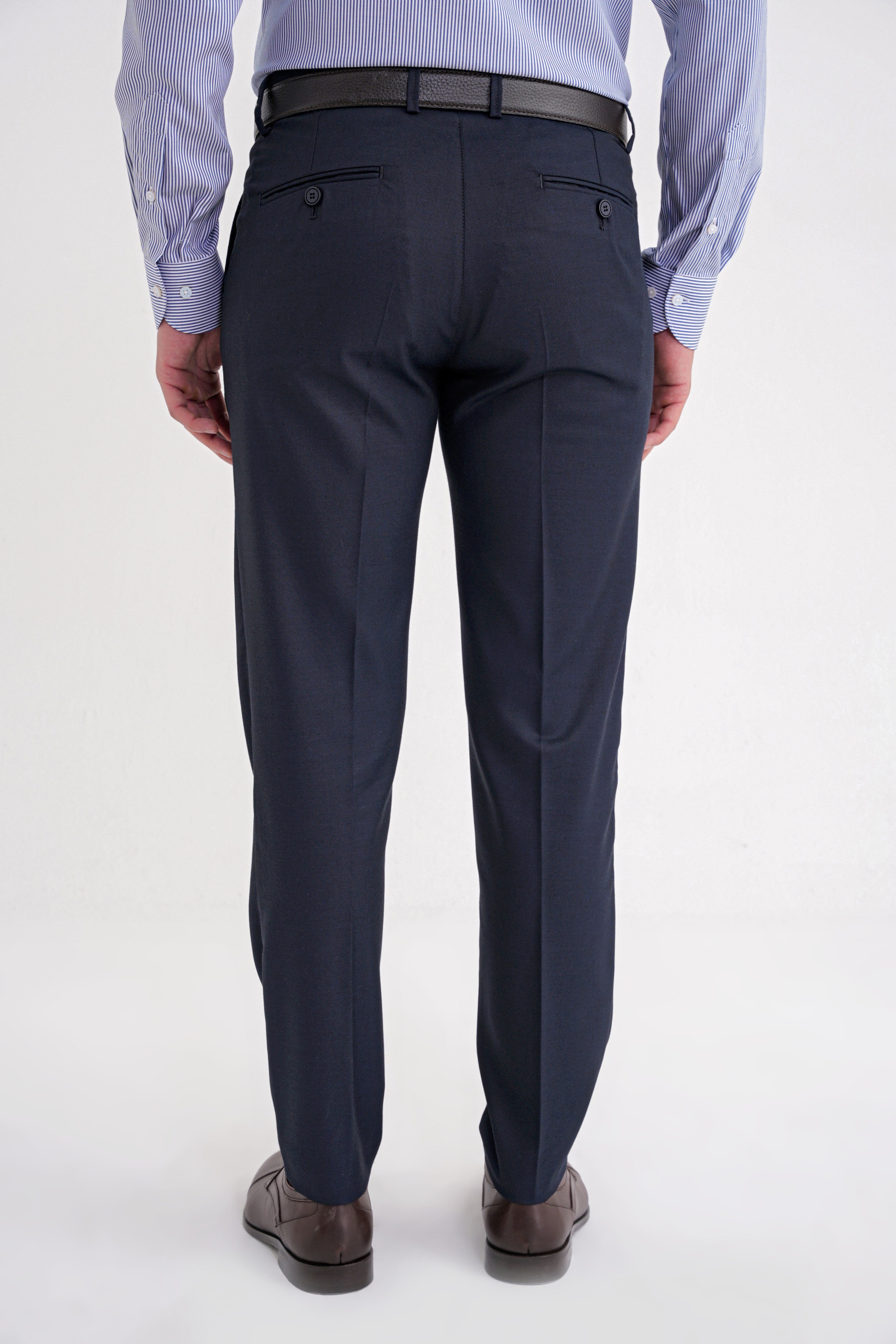 Comfort Fit Rahat Kalıp Esnek Yünlü Pileli Lacivert Kumaş Pantolon P 1210