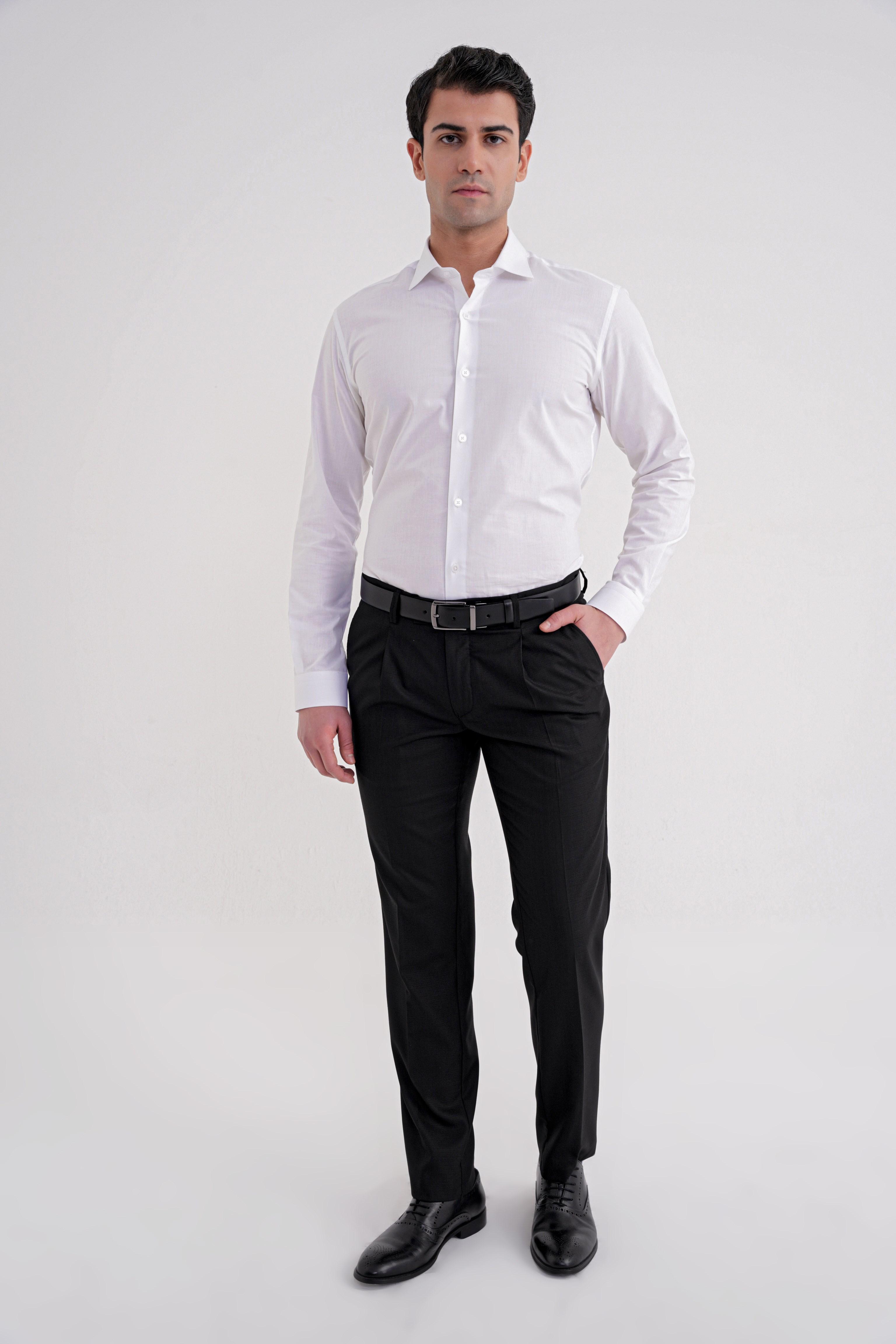 Comfort Fit Rahat Kalıp Esnek Yünlü Pileli Siyah Kumaş Pantolon P 1210