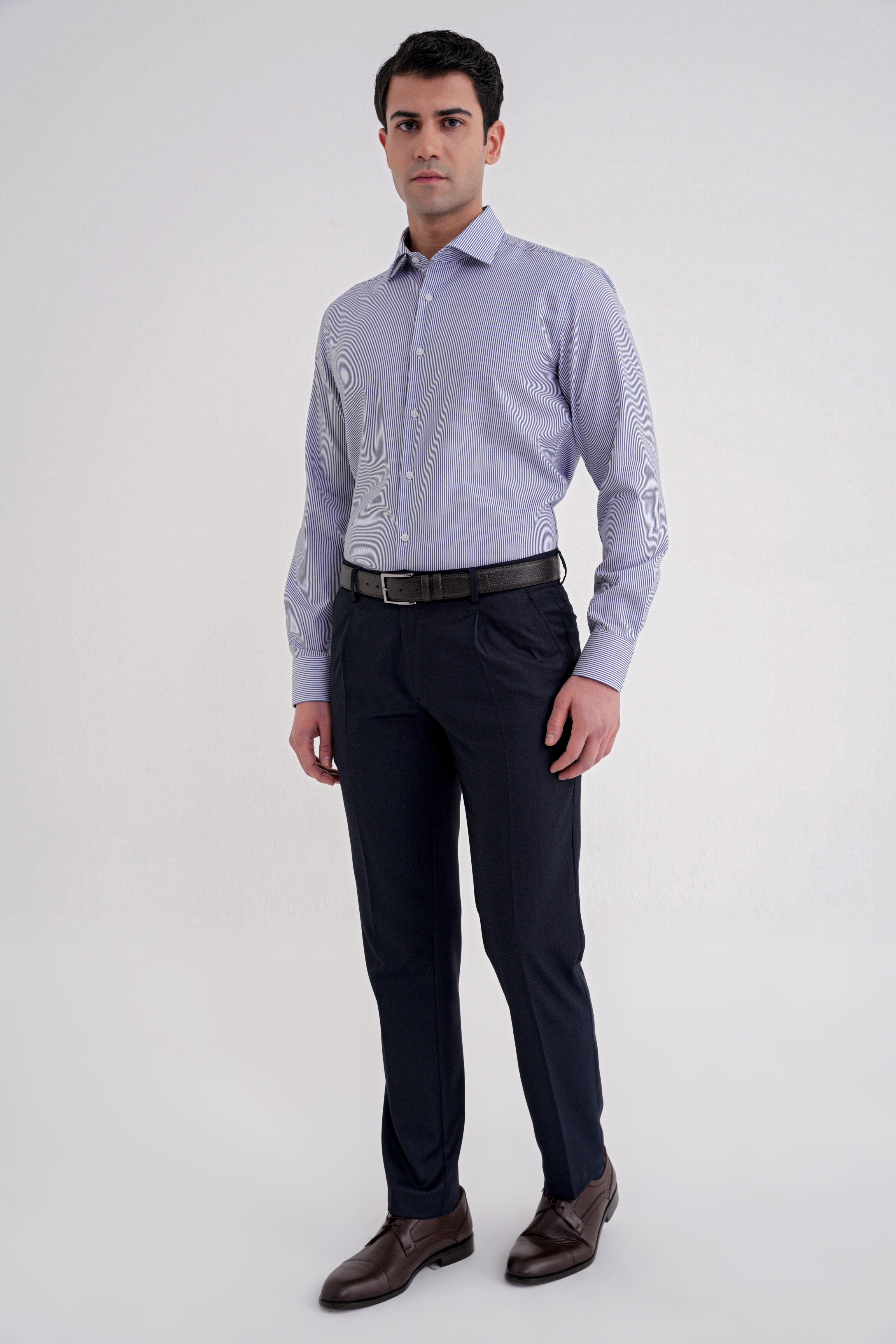 Comfort Fit Rahat Kalıp Esnek Yünlü Pileli Lacivert Kumaş Pantolon P 1210