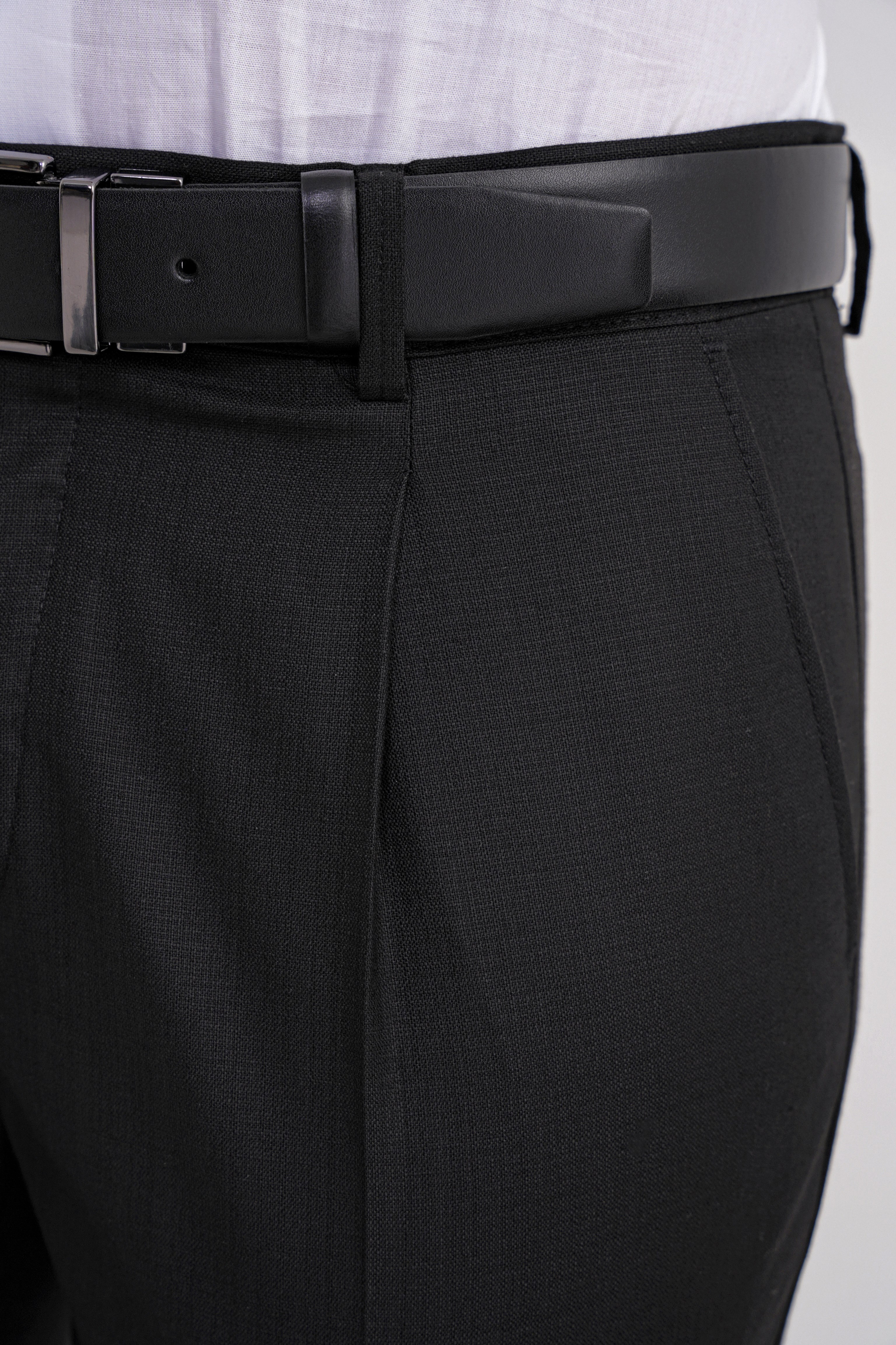 Comfort Fit Rahat Kalıp Esnek Yünlü Pileli Siyah Kumaş Pantolon P 1210