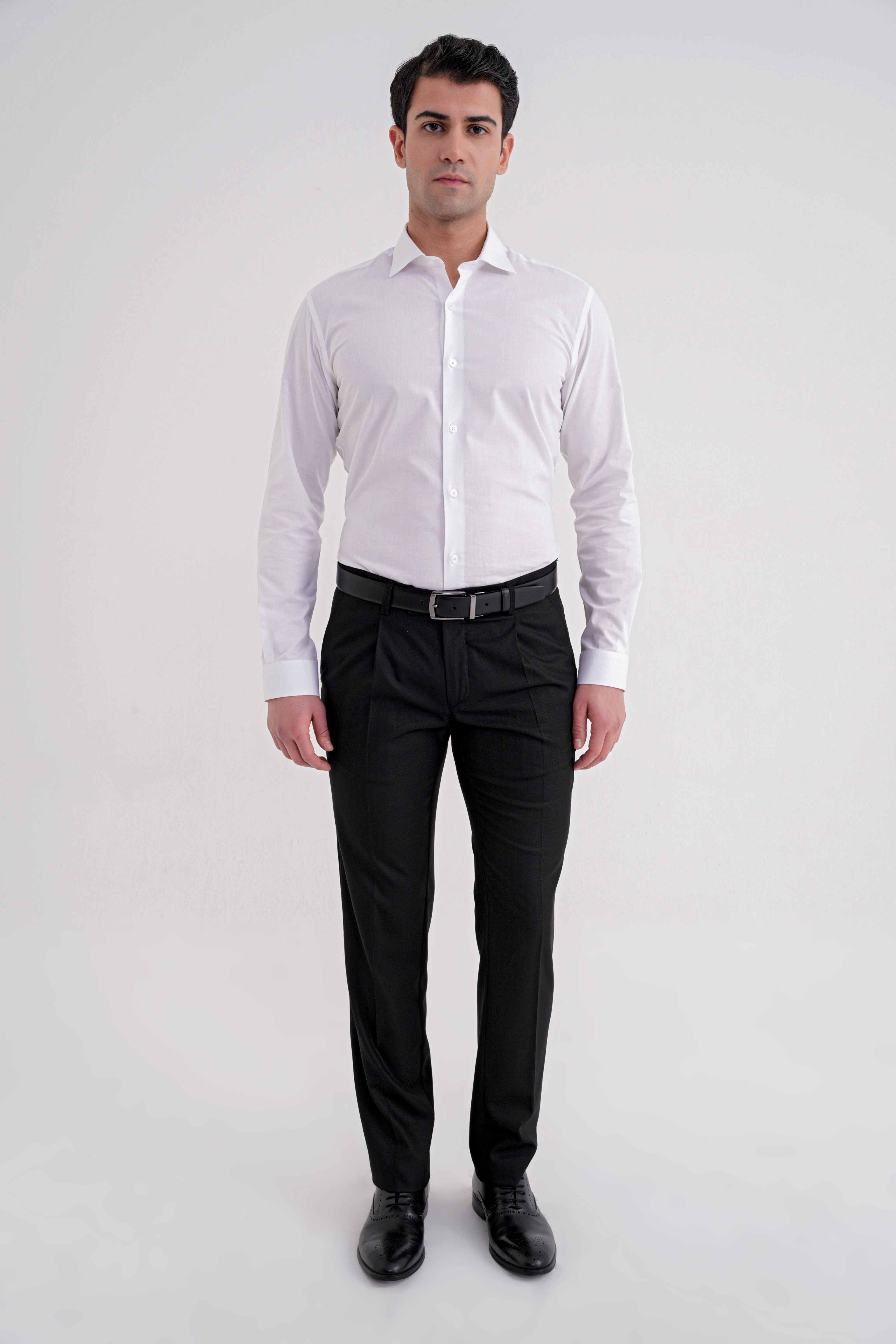 Comfort Fit Rahat Kalıp Esnek Yünlü Pileli Siyah Kumaş Pantolon P 1210