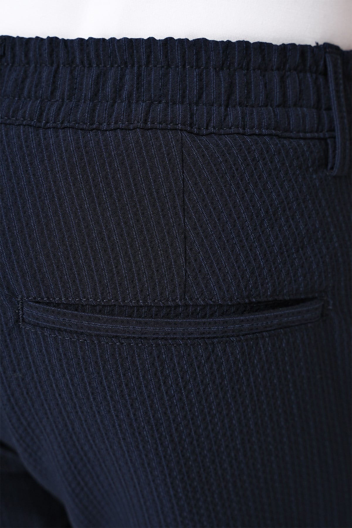 Comfort Fit Rahat Kalıp Gofre Dokulu Beli Lastikli Çizgili Lacivert Jogger Pantolon P 1177