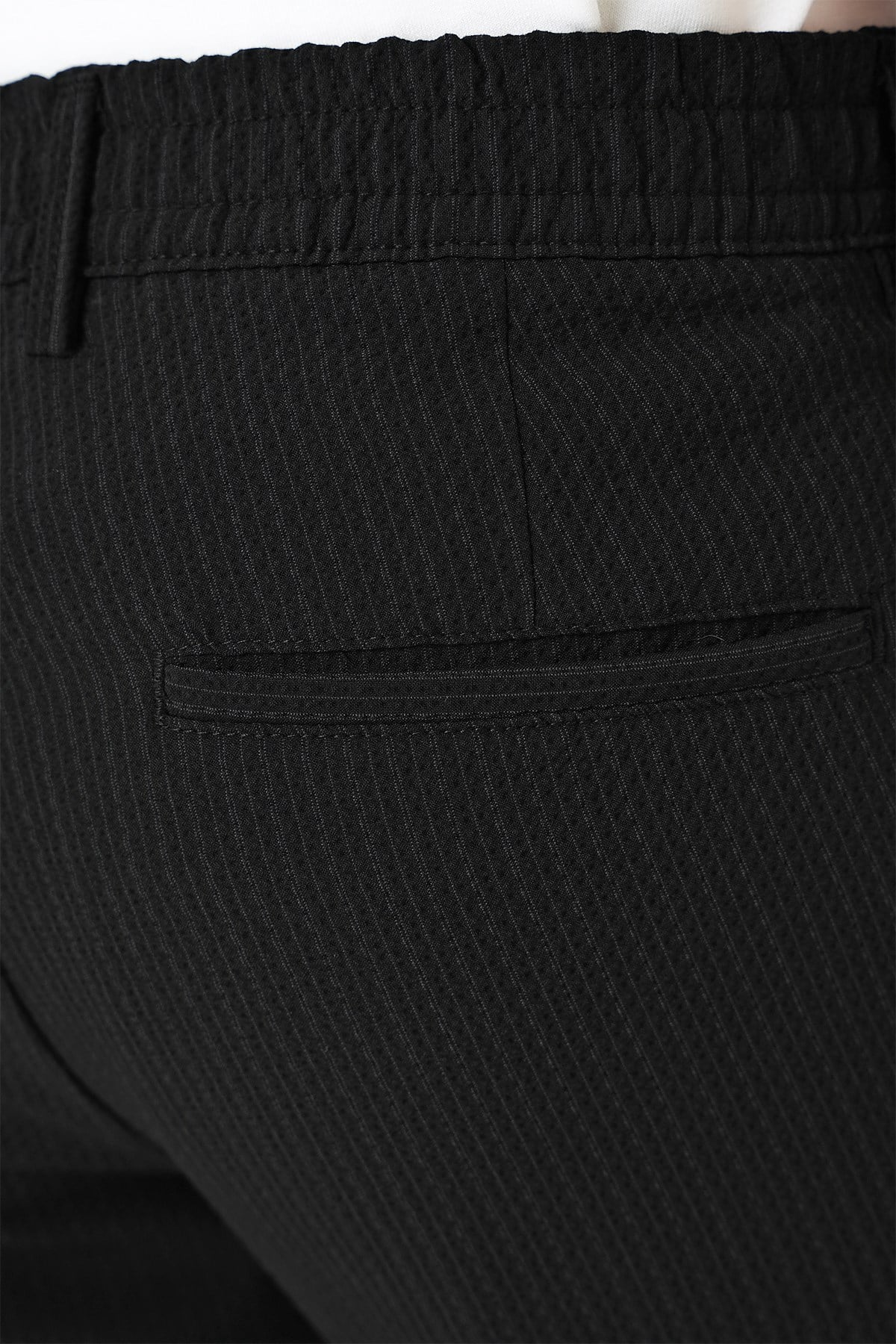 Comfort Fit Rahat Kalıp Gofre Dokulu Beli Lastikli Çizgili Siyah Jogger Pantolon P 1177