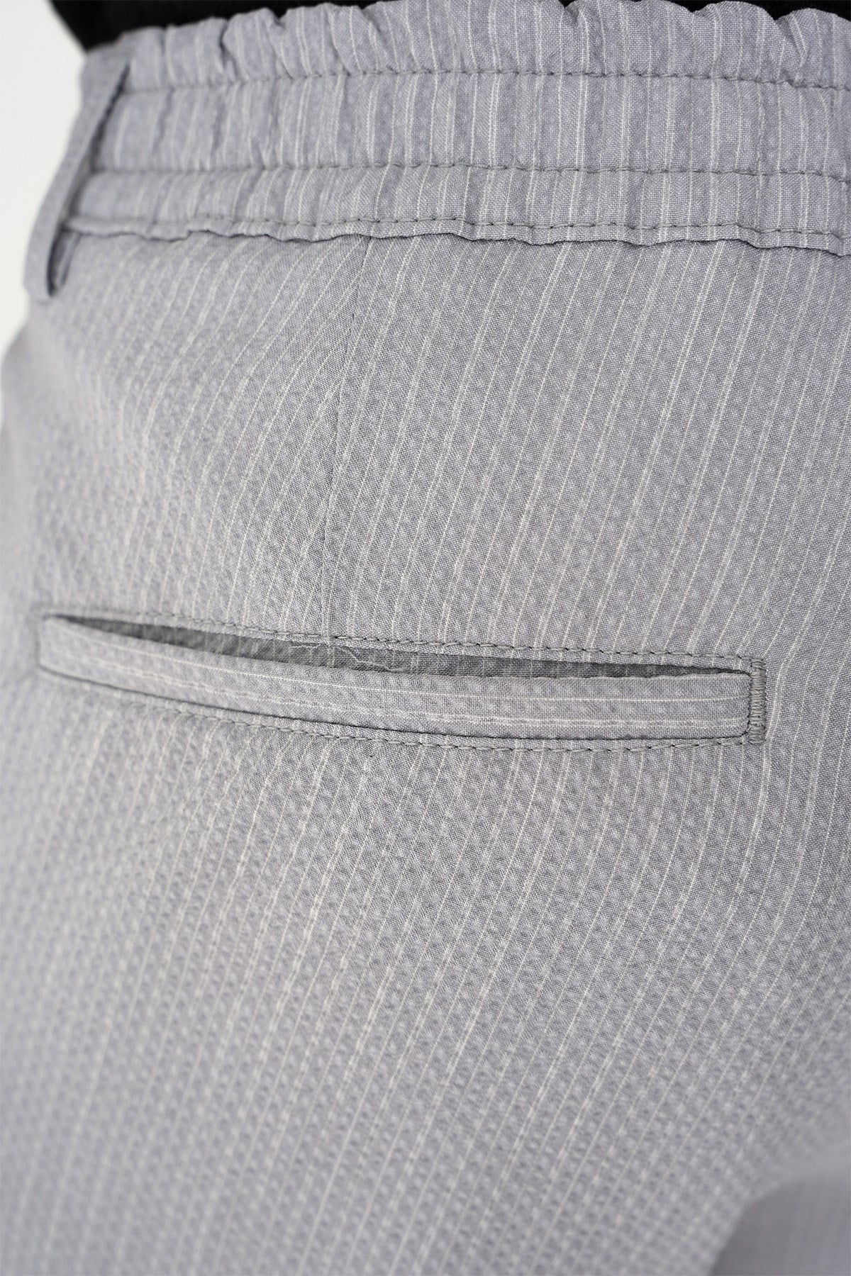 Comfort Fit Rahat Kalıp Gofre Dokulu Beli Lastikli Çizgili Gri Jogger Pantolon P 1177