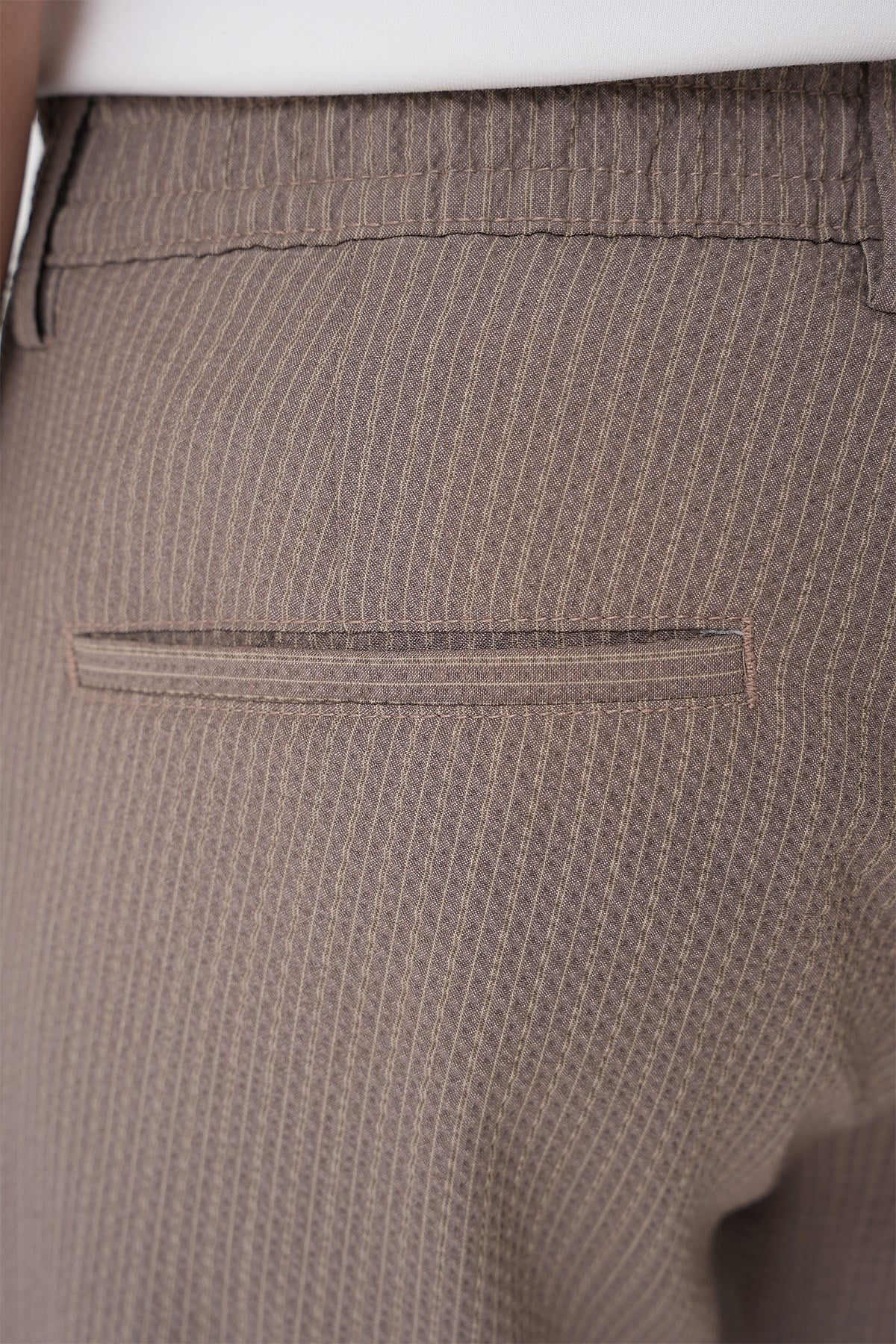 Comfort Fit Rahat Kalıp Gofre Dokulu Beli Lastikli Çizgili Vizon Jogger Pantolon P 1177