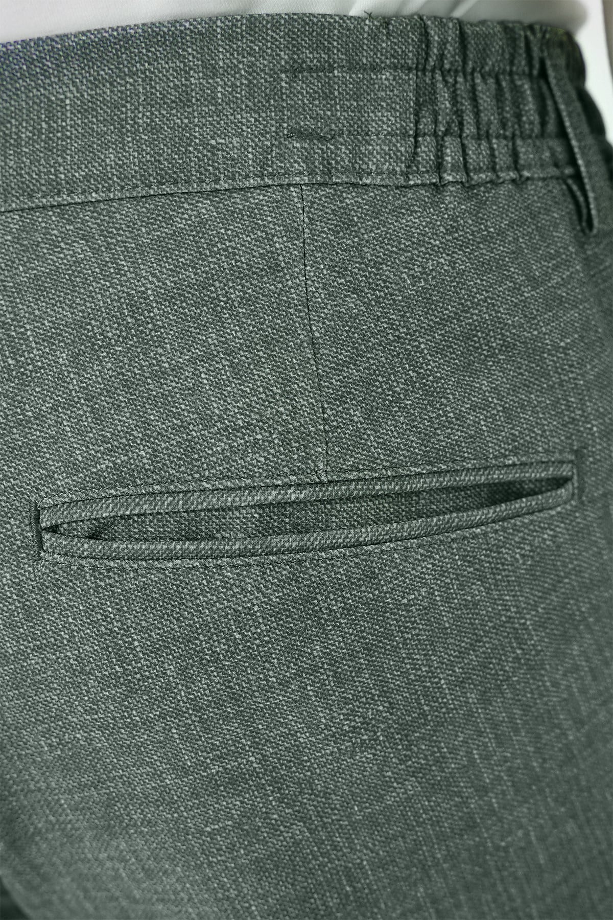Comfort Fit Rahat Kalıp Kırçıllı Beli Lastikli Yeşil Jogger Pantolon P 1176