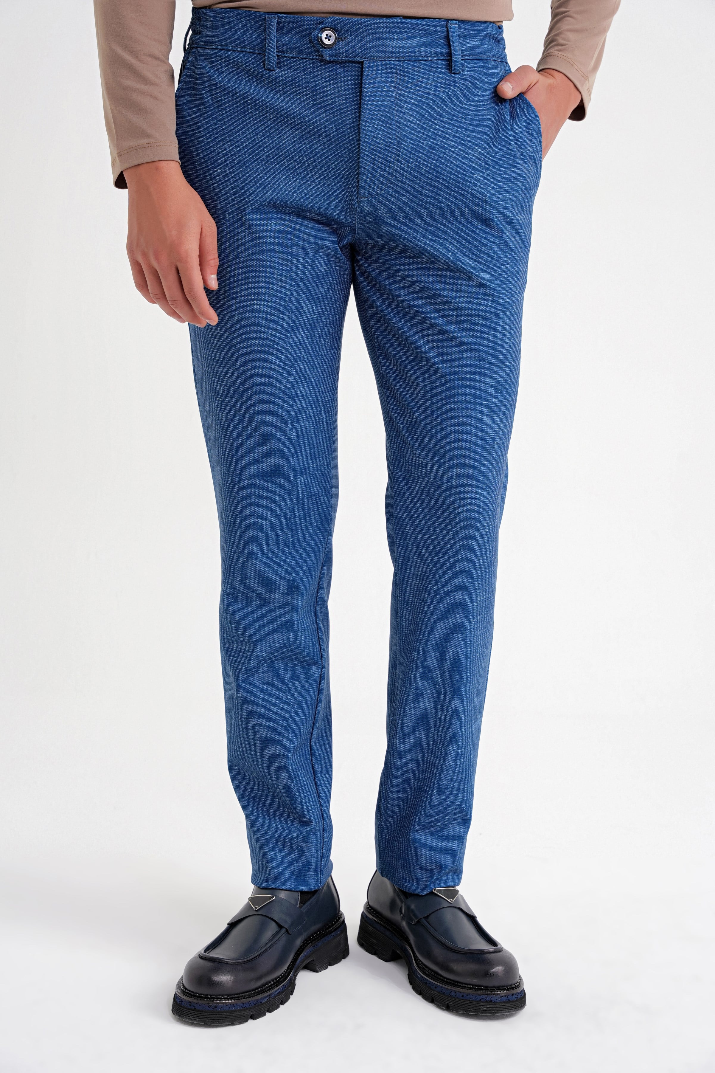 Comfort Fit Rahat Kalıp Kırçıllı Beli Lastikli Gece Mavisi-1 Jogger Pantolon P 1176