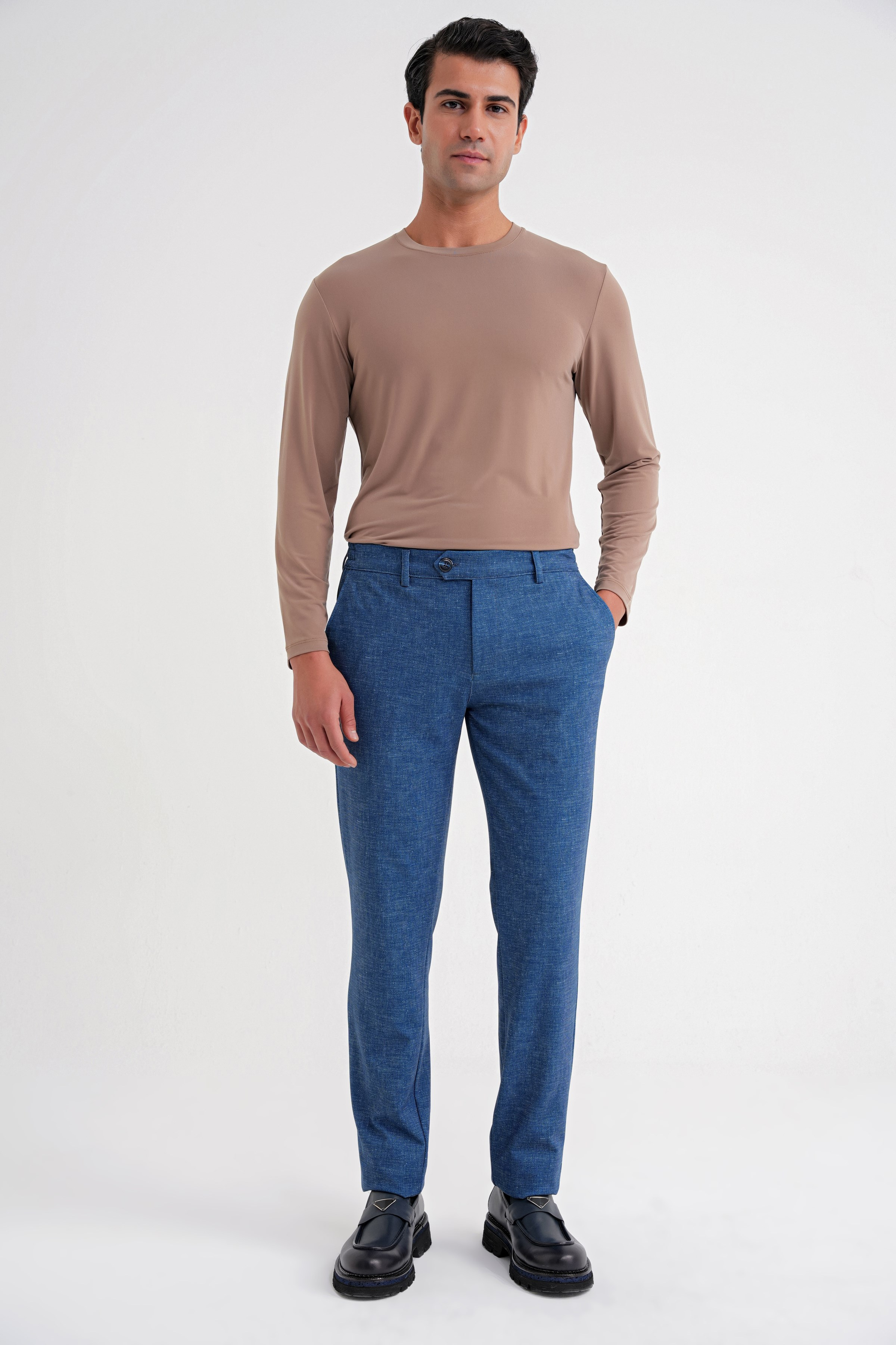 Comfort Fit Rahat Kalıp Kırçıllı Beli Lastikli Gece Mavisi-1 Jogger Pantolon P 1176