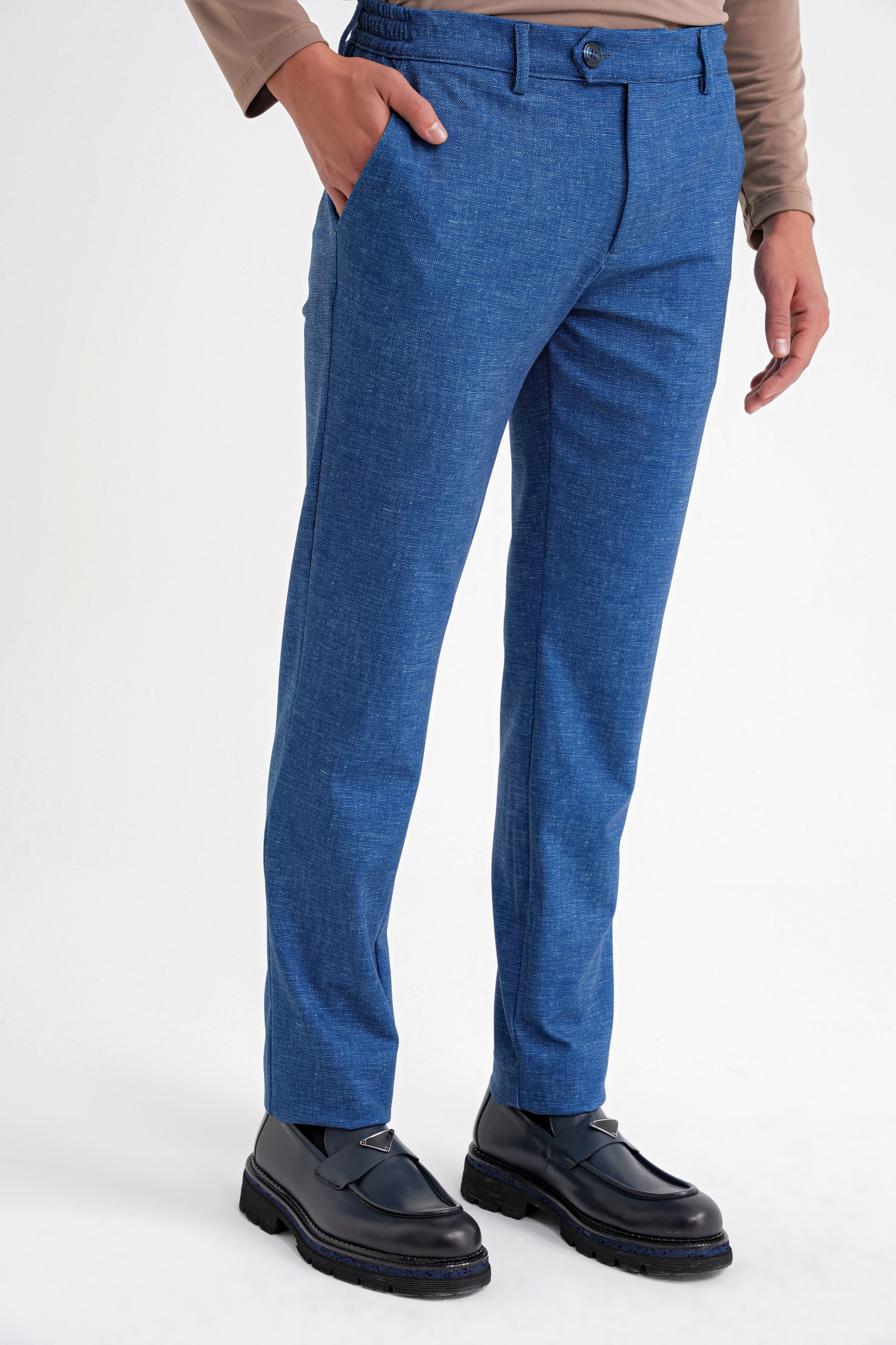 Comfort Fit Rahat Kalıp Kırçıllı Beli Lastikli Gece Mavisi-1 Jogger Pantolon P 1176