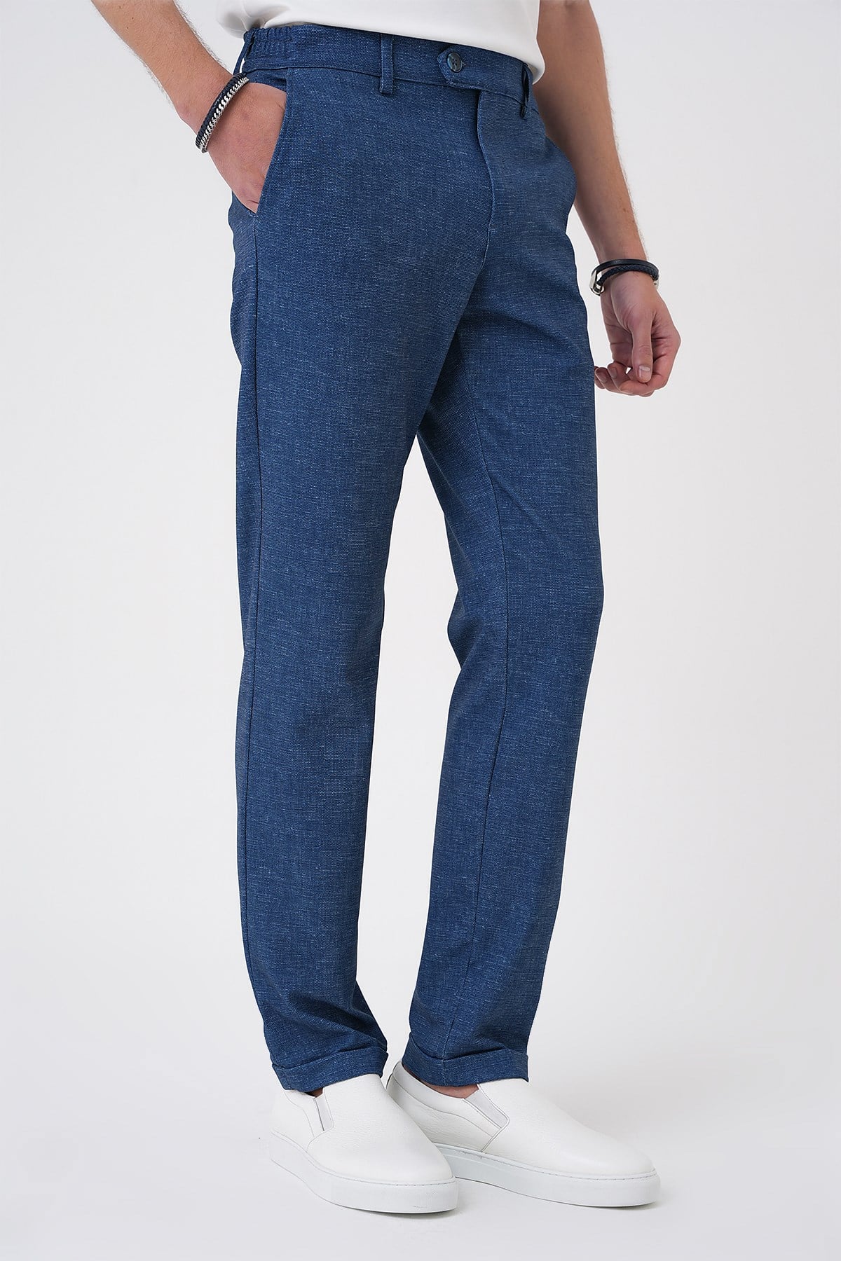 Comfort Fit Rahat Kalıp Kırçıllı Beli Lastikli Gece Mavisi Jogger Pantolon P 1176