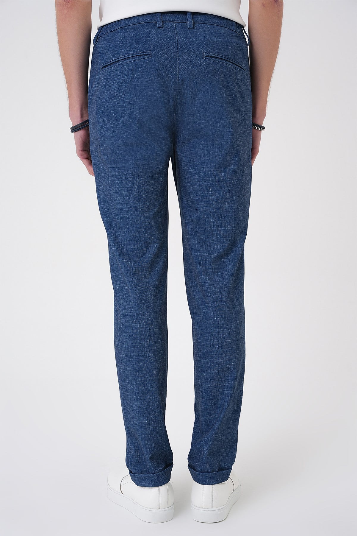 Comfort Fit Rahat Kalıp Kırçıllı Beli Lastikli Gece Mavisi Jogger Pantolon P 1176