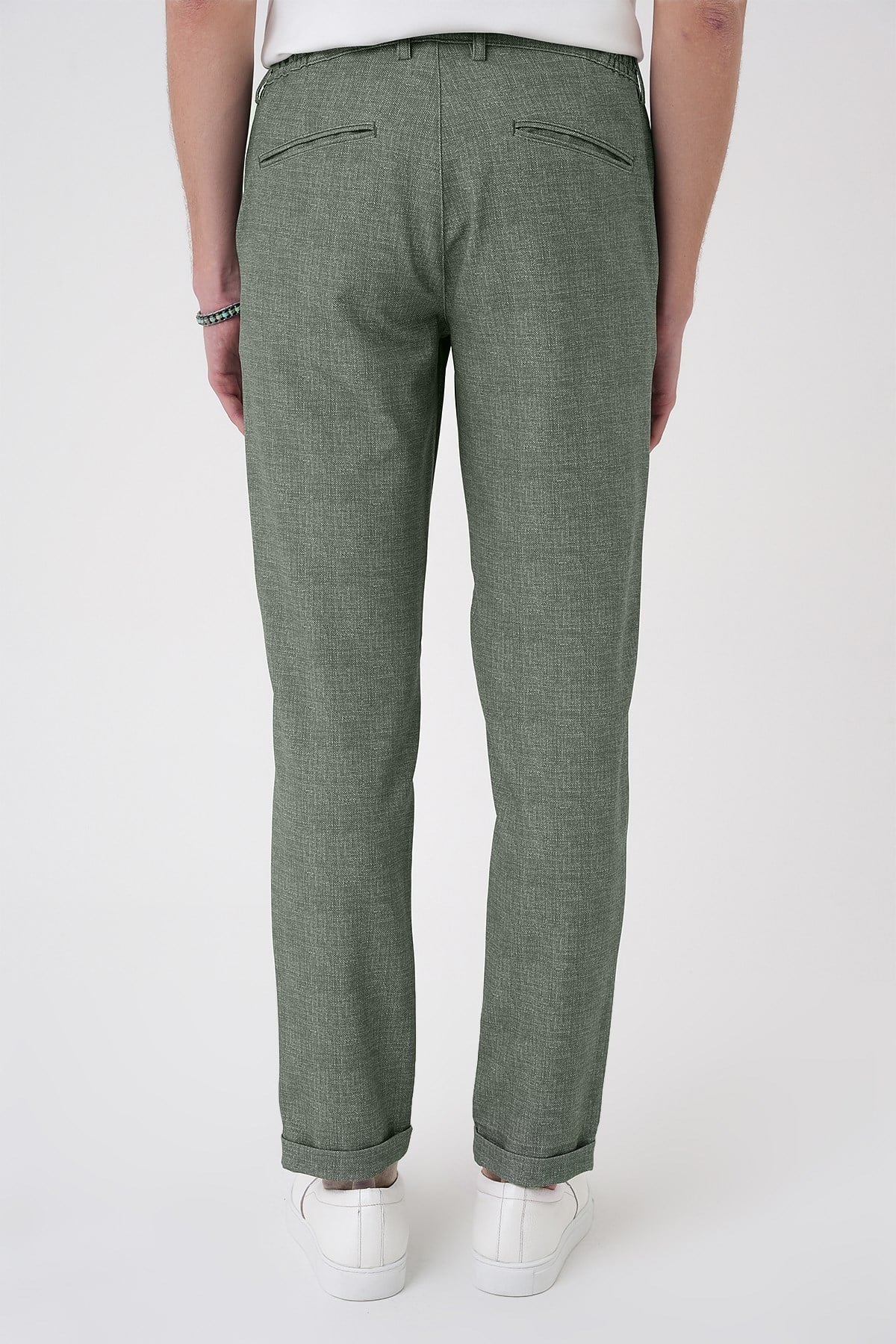 Comfort Fit Rahat Kalıp Kırçıllı Beli Lastikli Yeşil Jogger Pantolon P 1176