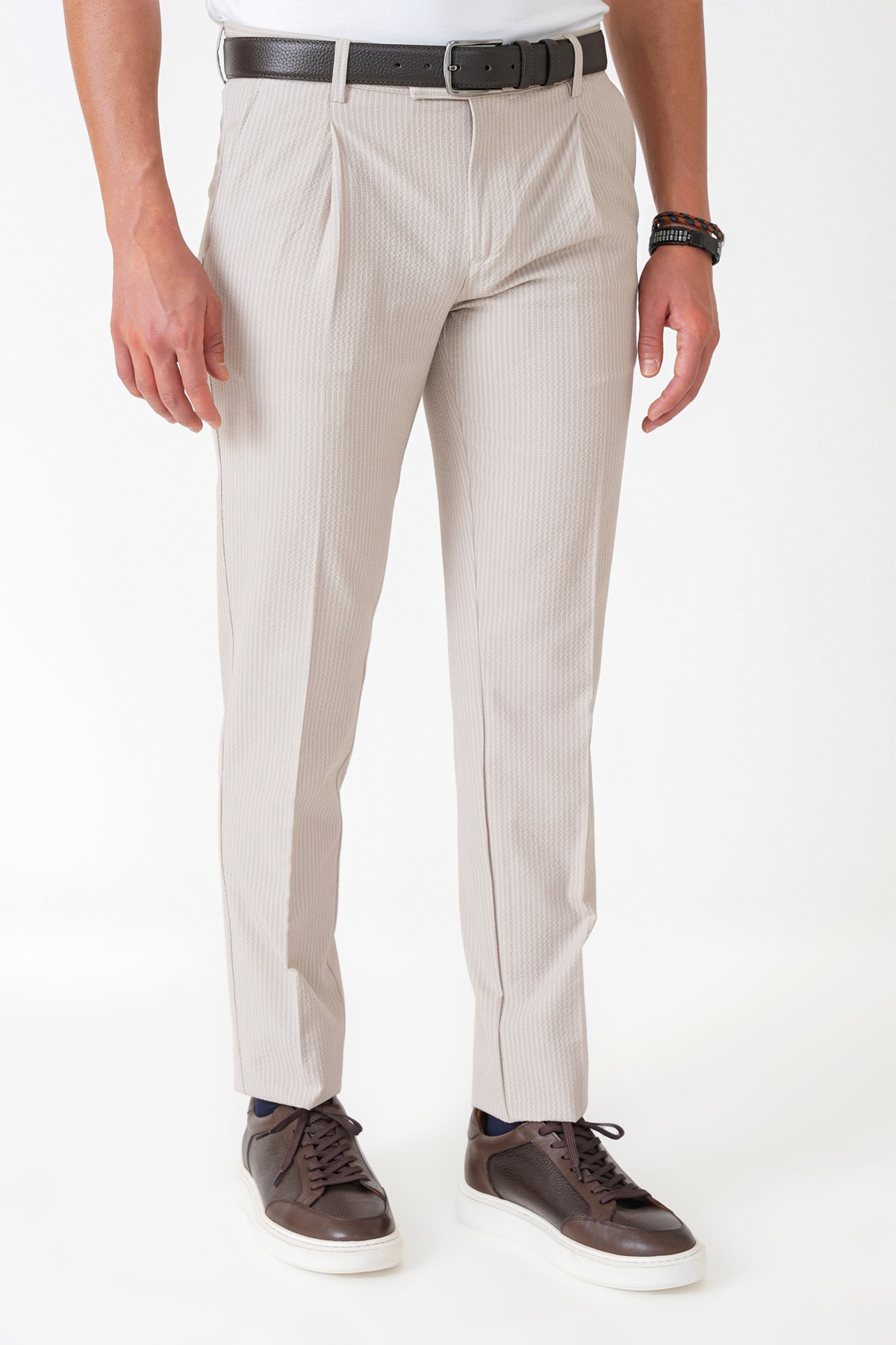 Comfort Fit Rahat Kalıp Pileli Esnek Pamuklu Çizgili Taş Jogger Pantolon P 1218