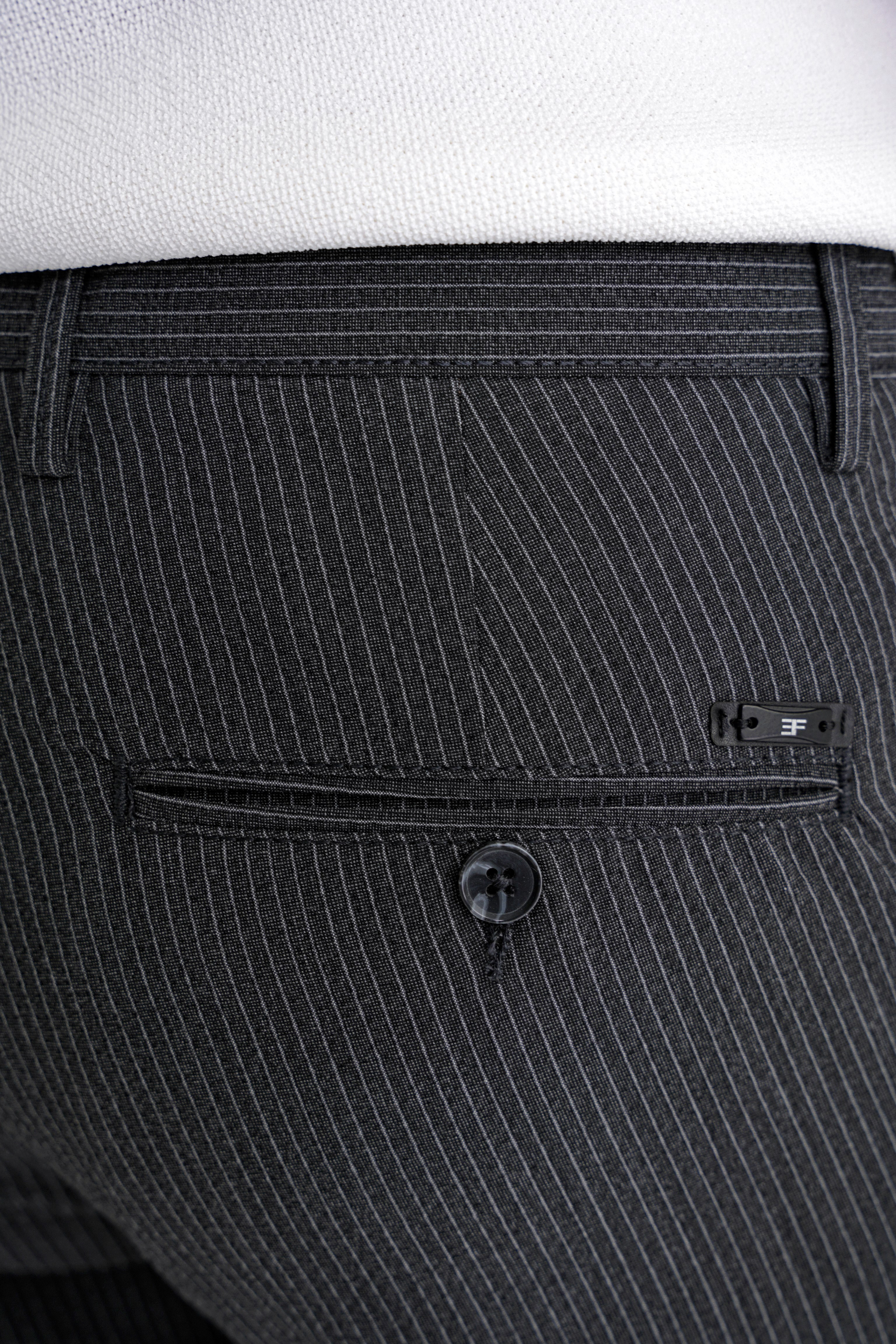 Comfort Fit Rahat Kalıp Pileli Esnek Pamuklu Çizgili Siyah Jogger Pantolon P 1218