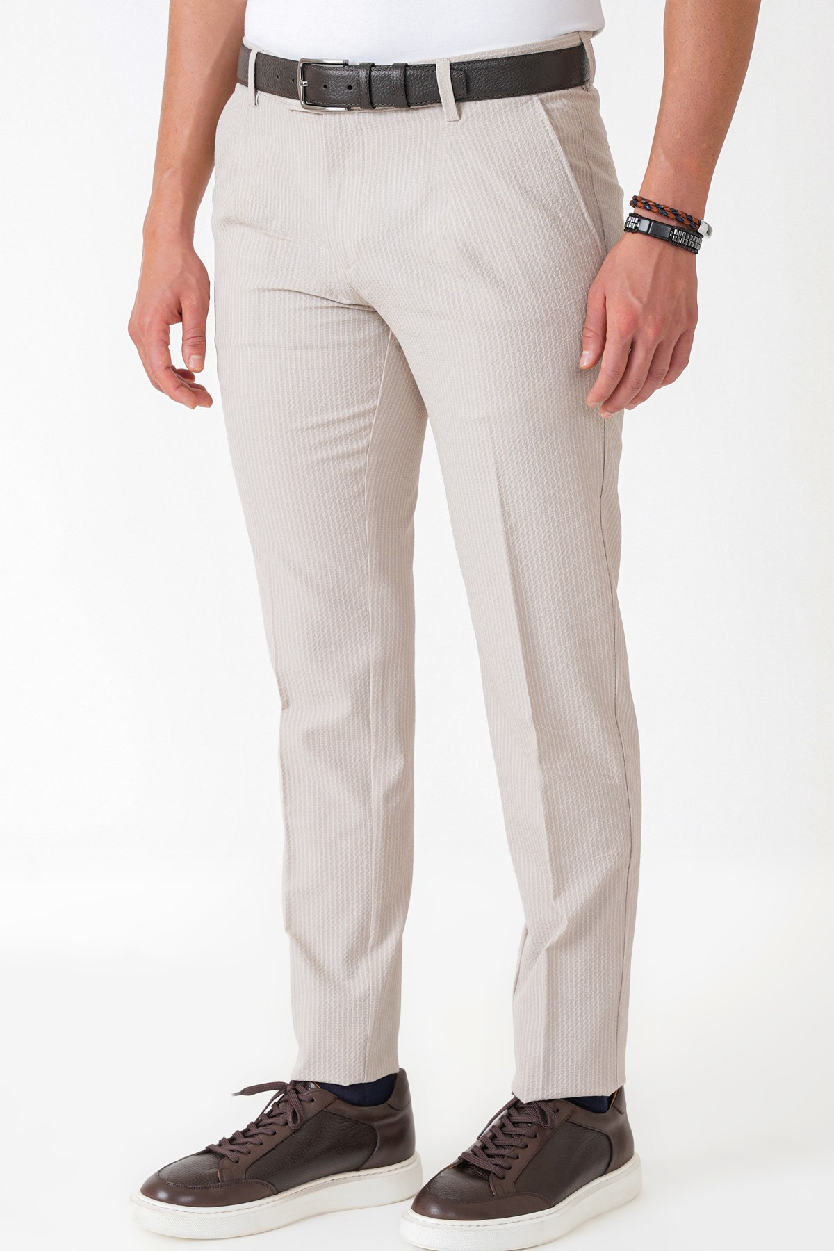 Comfort Fit Rahat Kalıp Pileli Esnek Pamuklu Çizgili Taş Jogger Pantolon P 1218