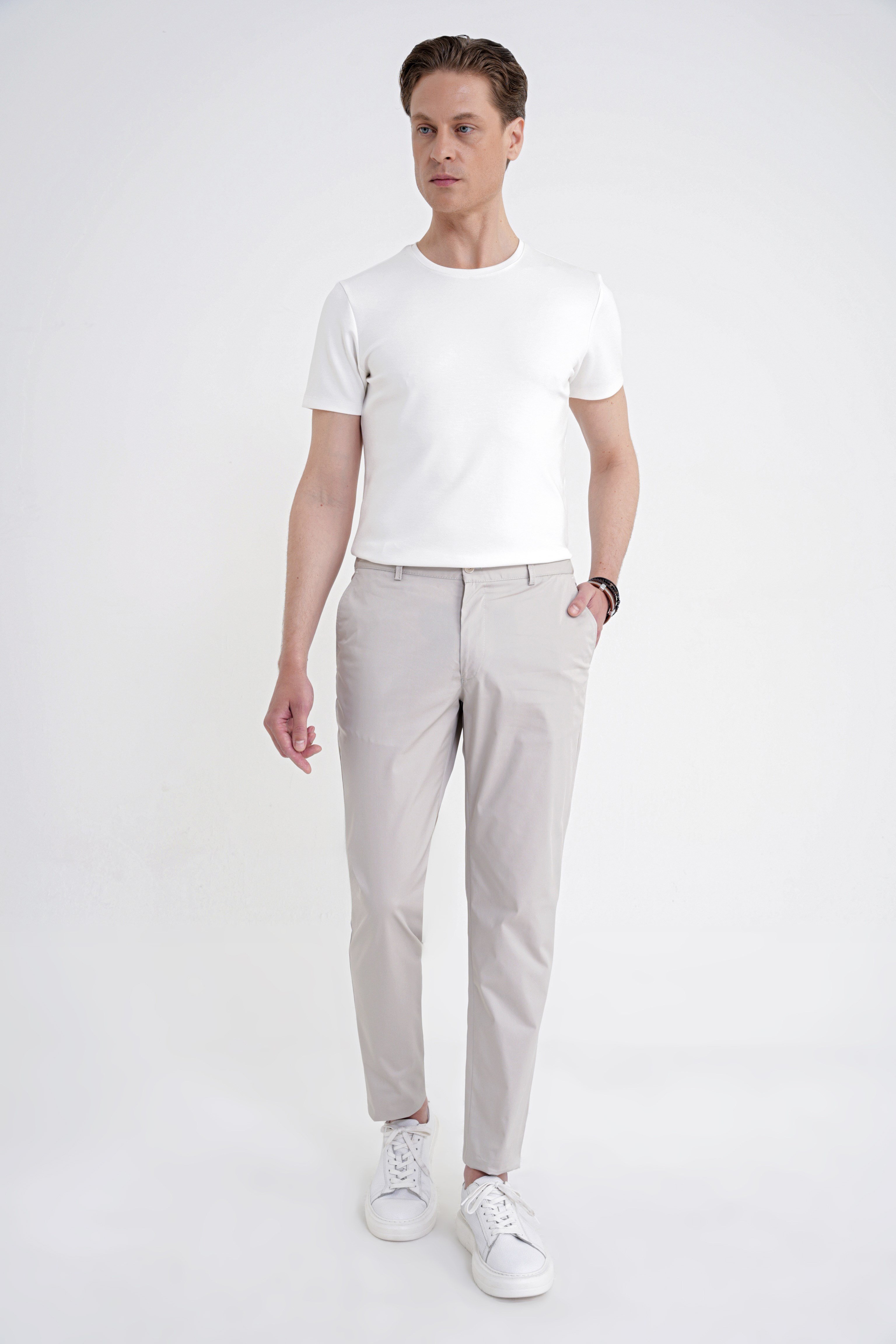 Comfort Fit Rahat Kalıp Yan Cep Beli Lastikli %97 Pamuk Taş Pantolon P 1214