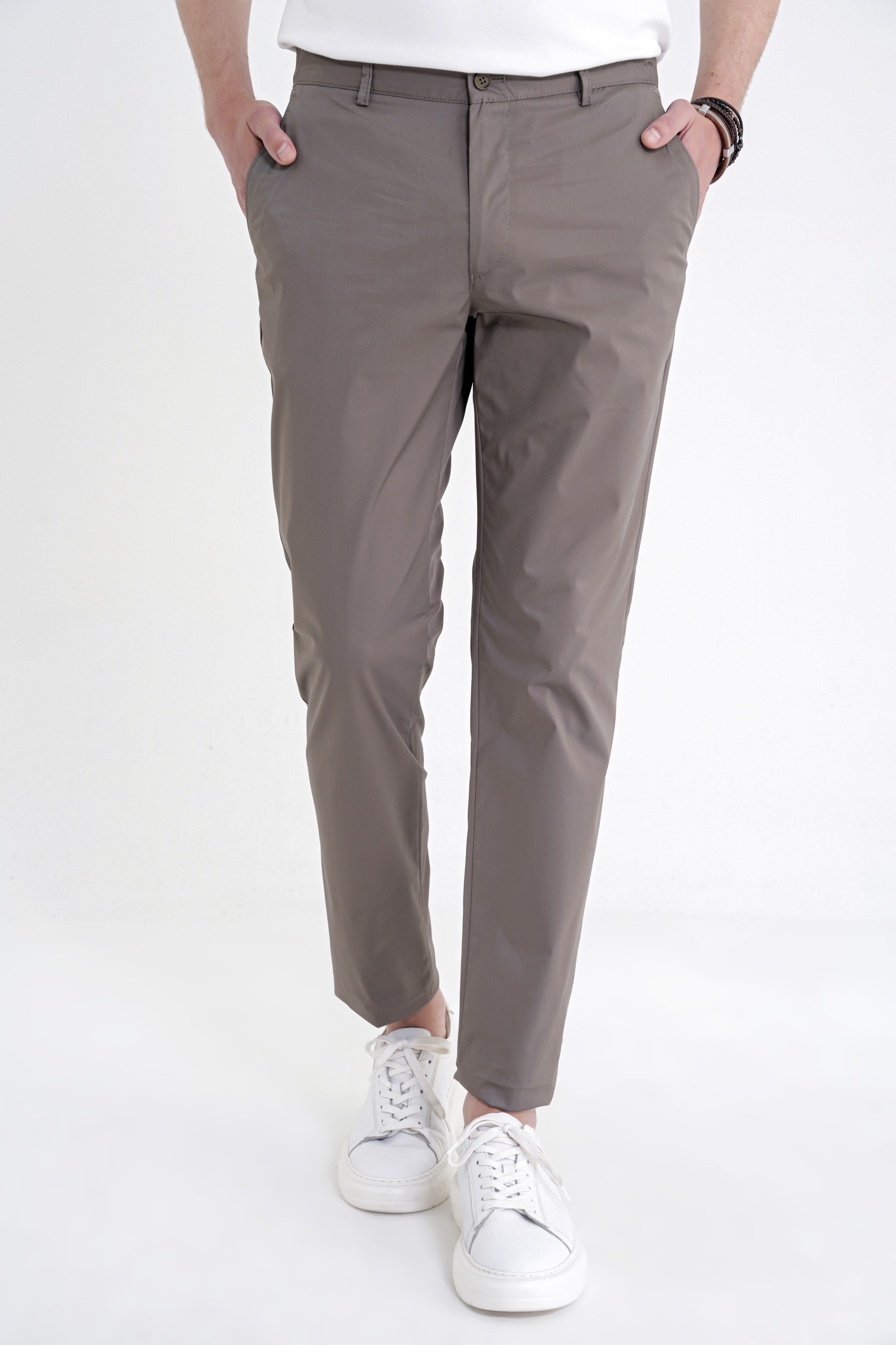 Comfort Fit Rahat Kalıp Yan Cep Beli Lastikli %97 Pamuk Haki Pantolon P 1214